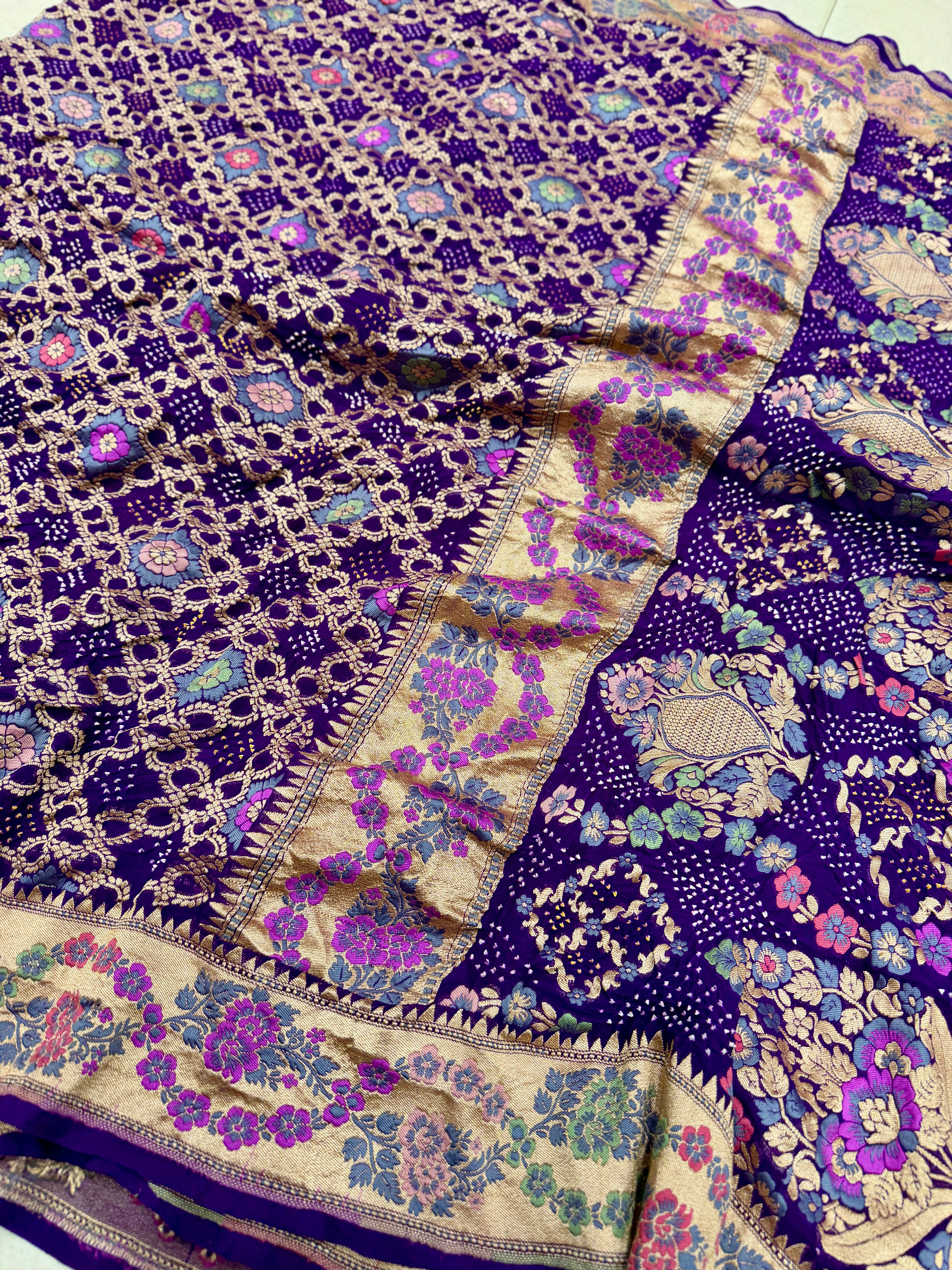 Violet Meenakari Pure Handloom Rai Bandhej Saree