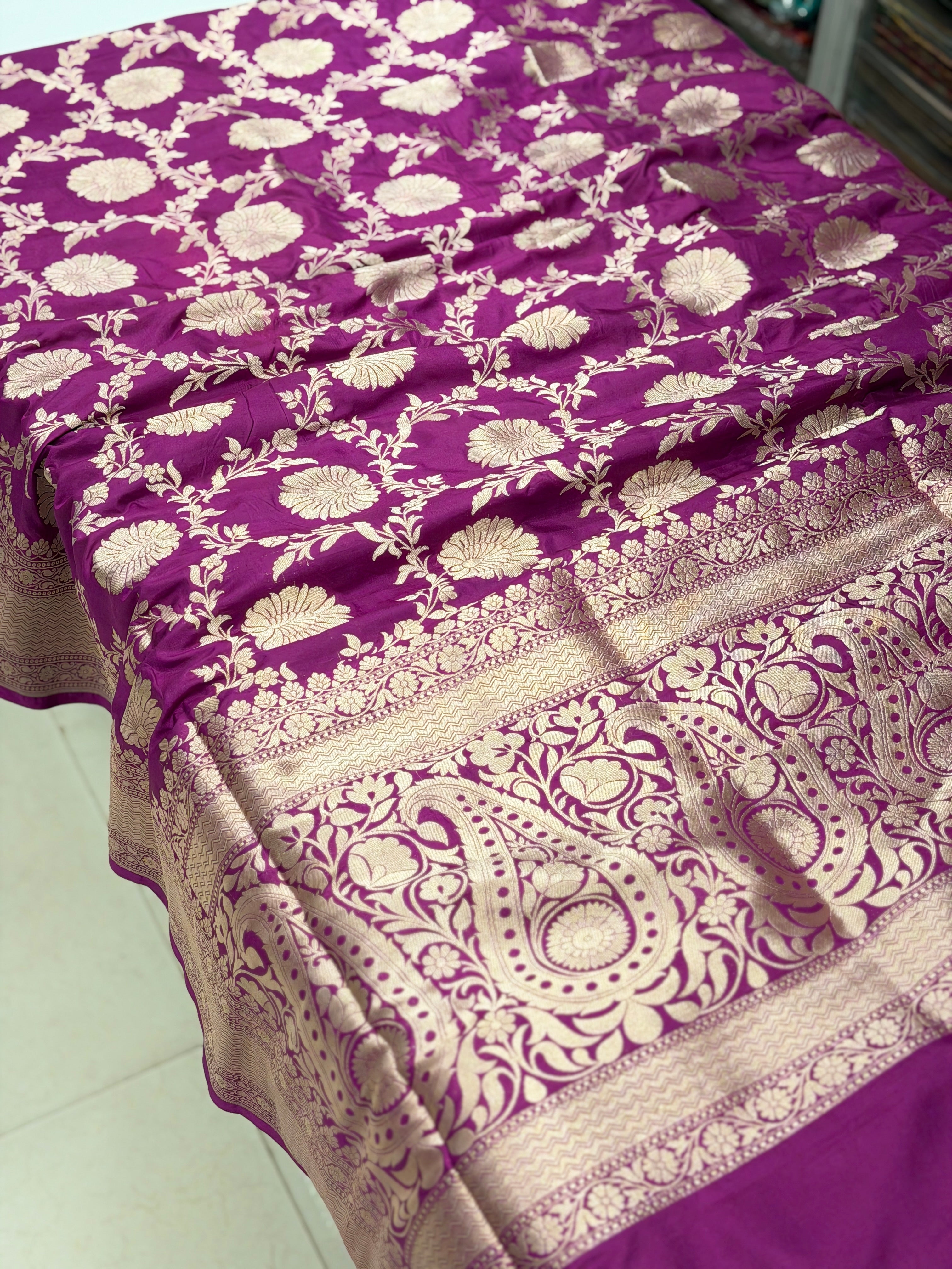 Violet Big Jaal Handloom Banarasi Katan Silk Saree