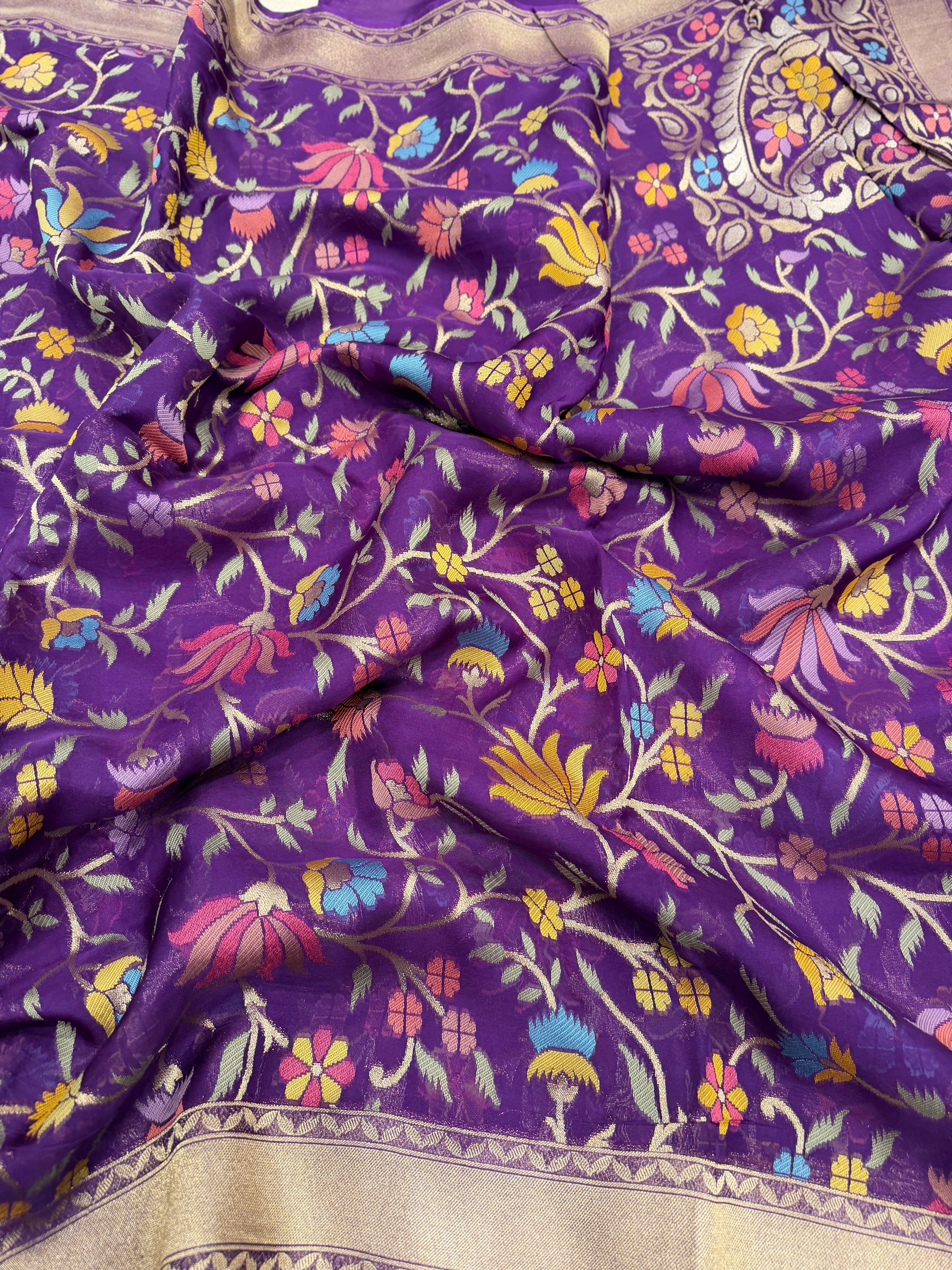 Violet Meenakari Woven Soft Organza Saree