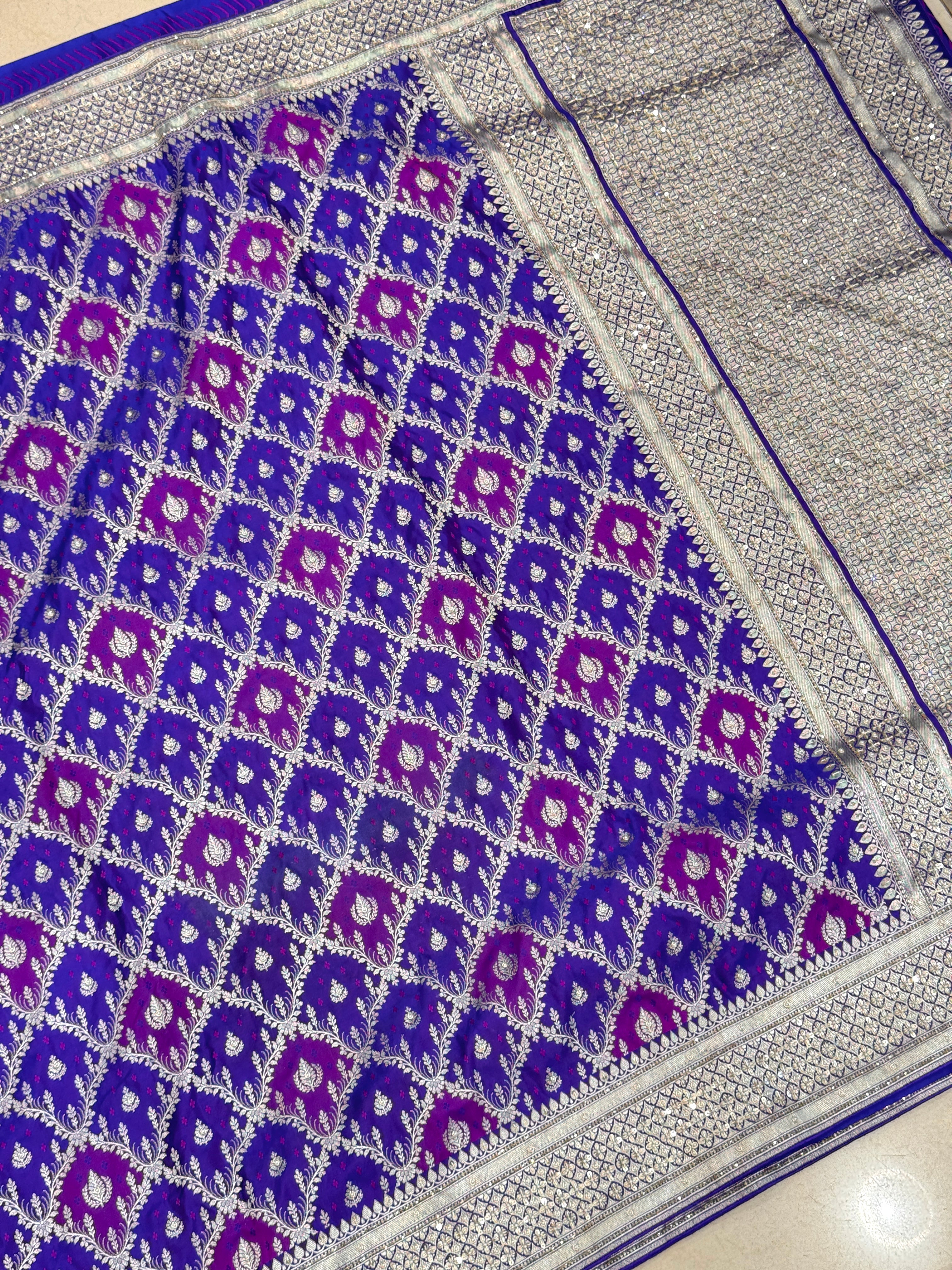 Purple Violet Rangakt Banarasi Silk Zardozi Hand Embroidery Saree