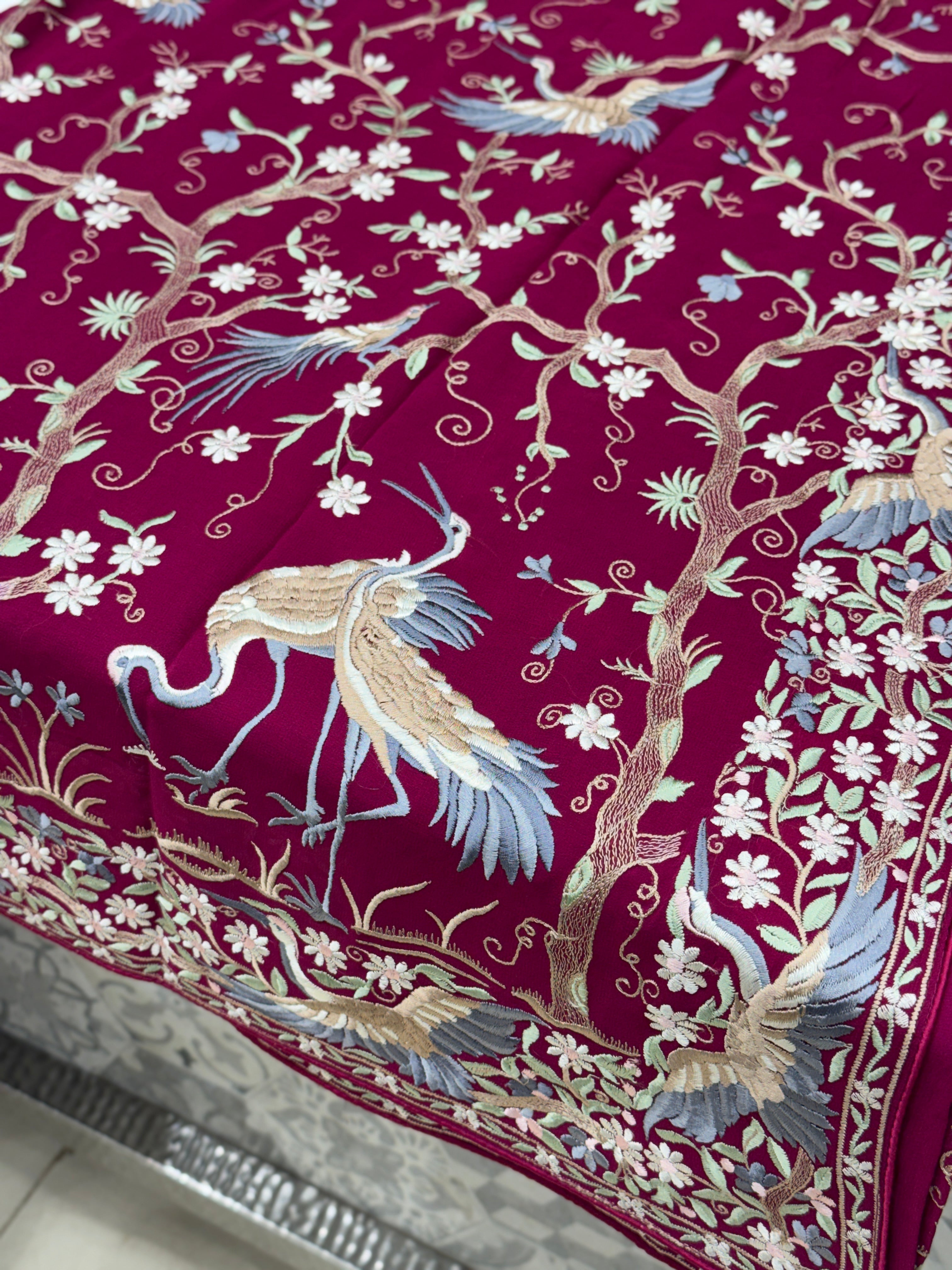 Cross Wine Tree Of Life Flamingo Parsi Gara Saree