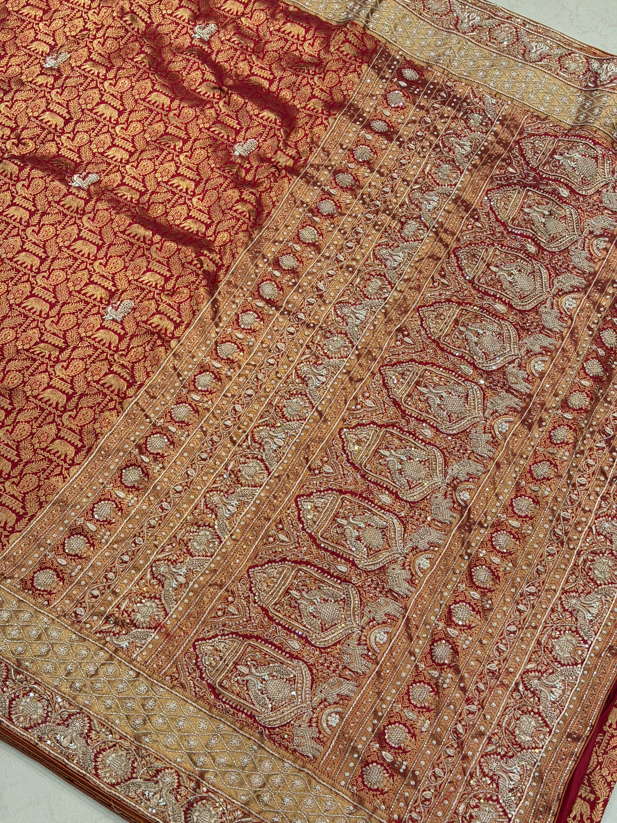 Maroon Kanjivaram Peacock Motifs Zardosi Hand Embroidery Saree