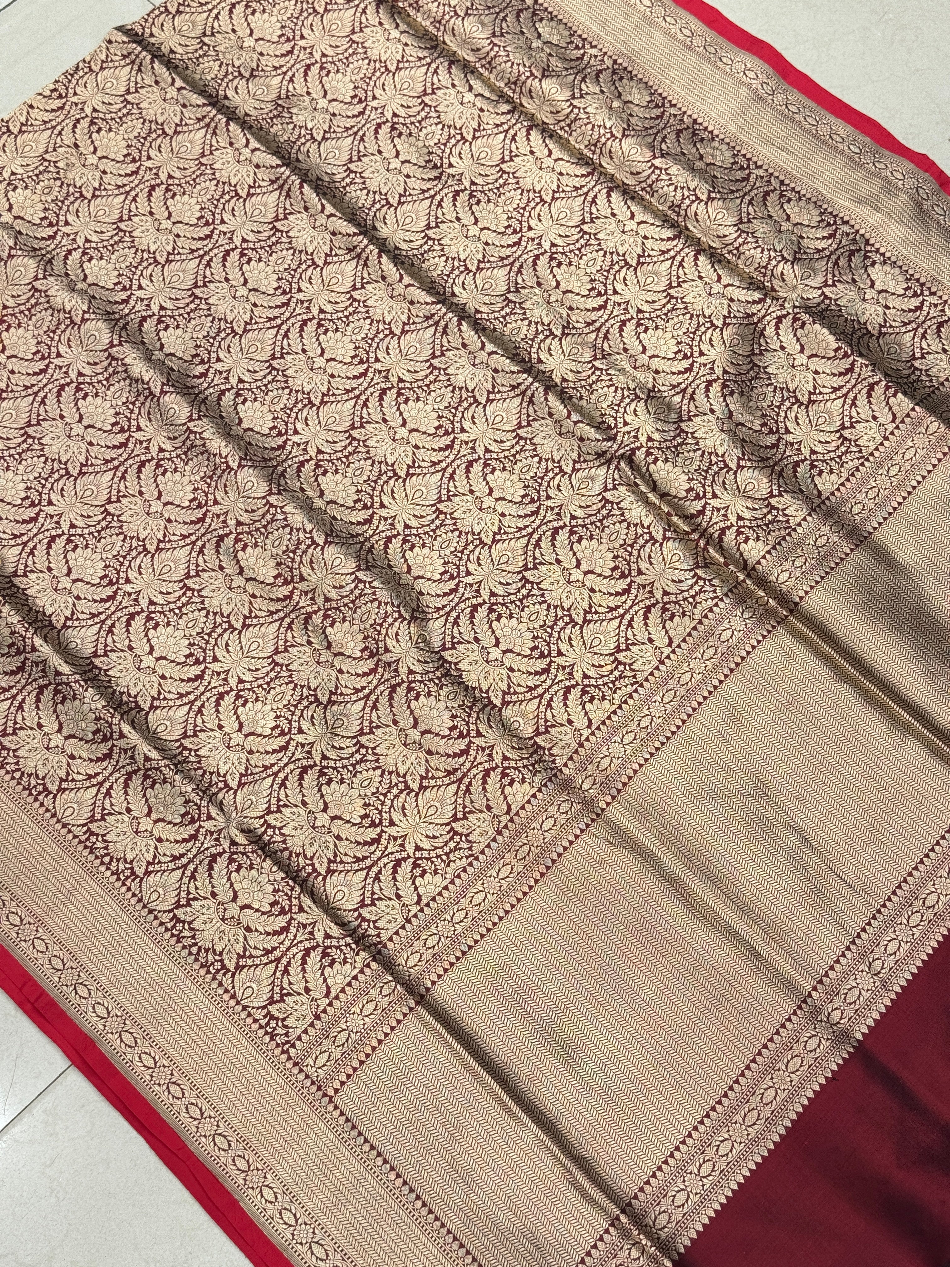 Maroon Jhanvi Kapoor Inspired Handloom Banarasi Katan Silk Saree