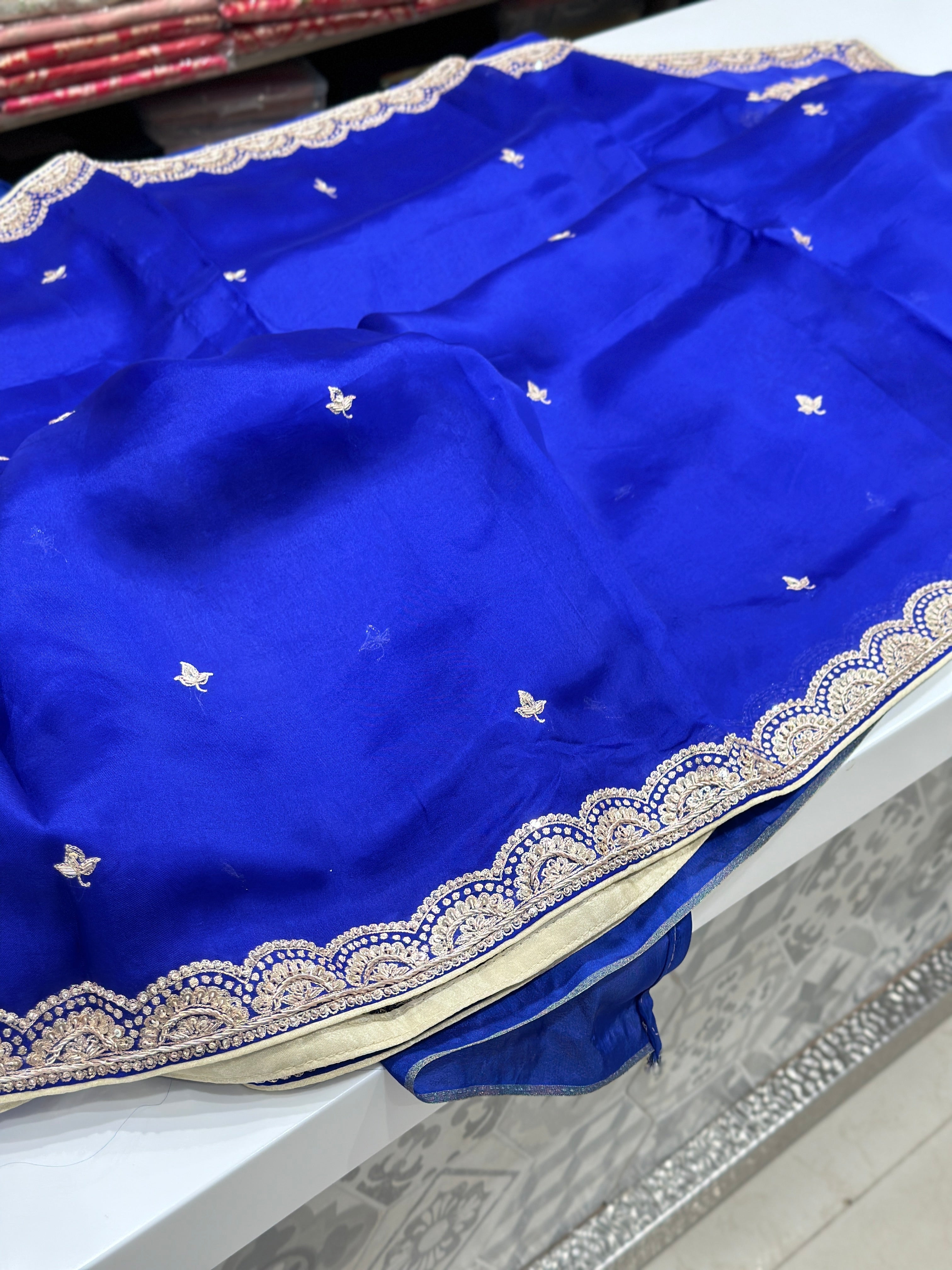 Blue Pure Organza Zardosi Saree