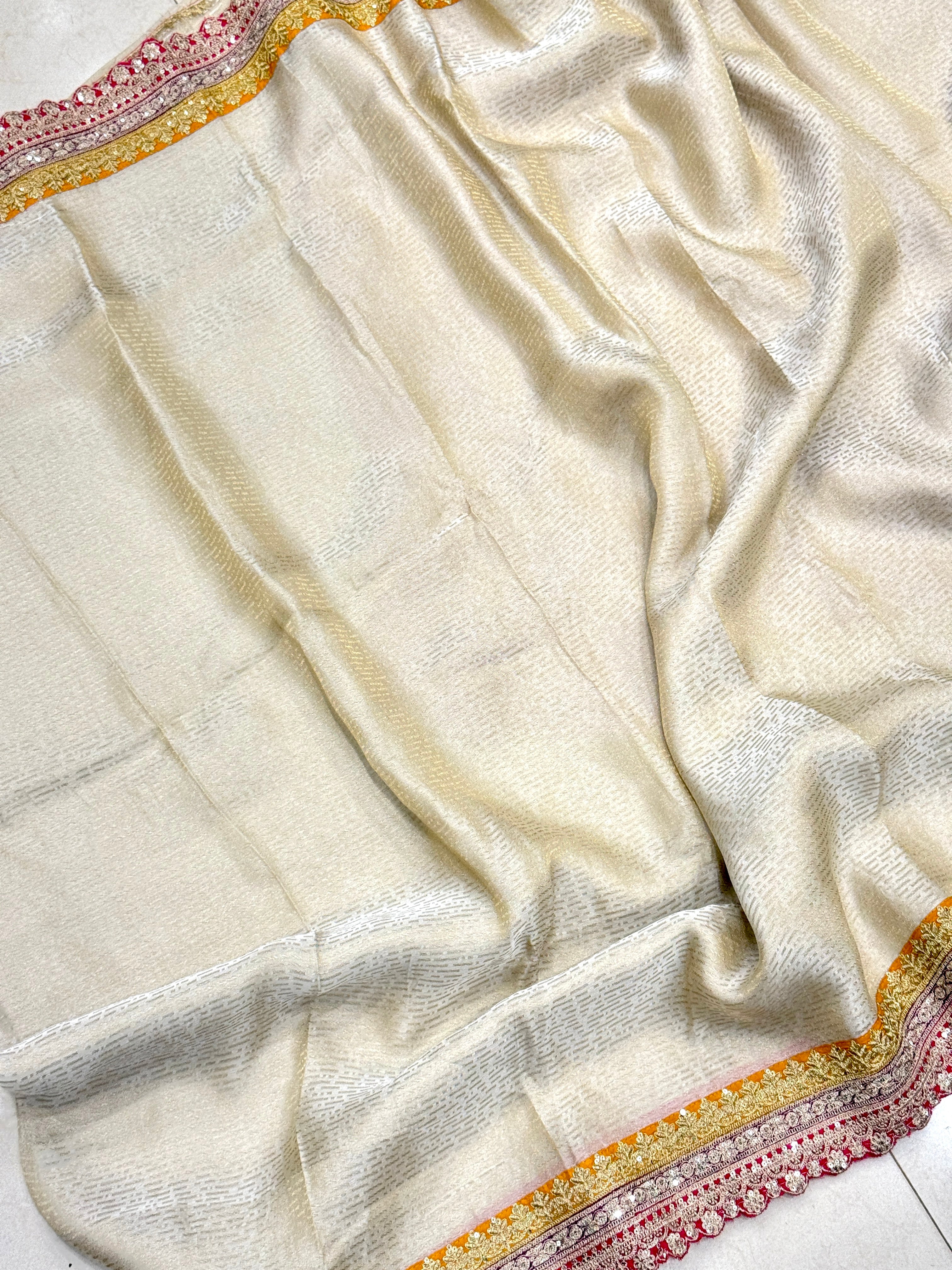 Crepe Tissue Weaved Contemporary Sabyasachi Inspired Rani Border Saree