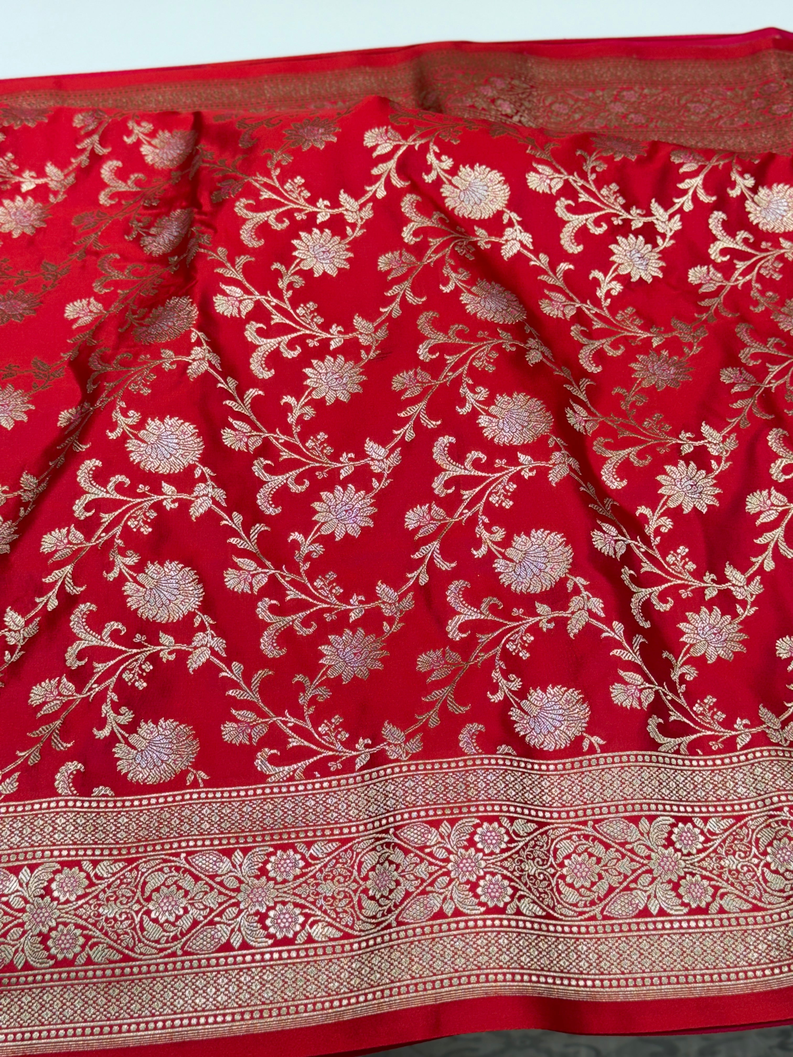 Red Banarasi Silk Small Jaal Saree