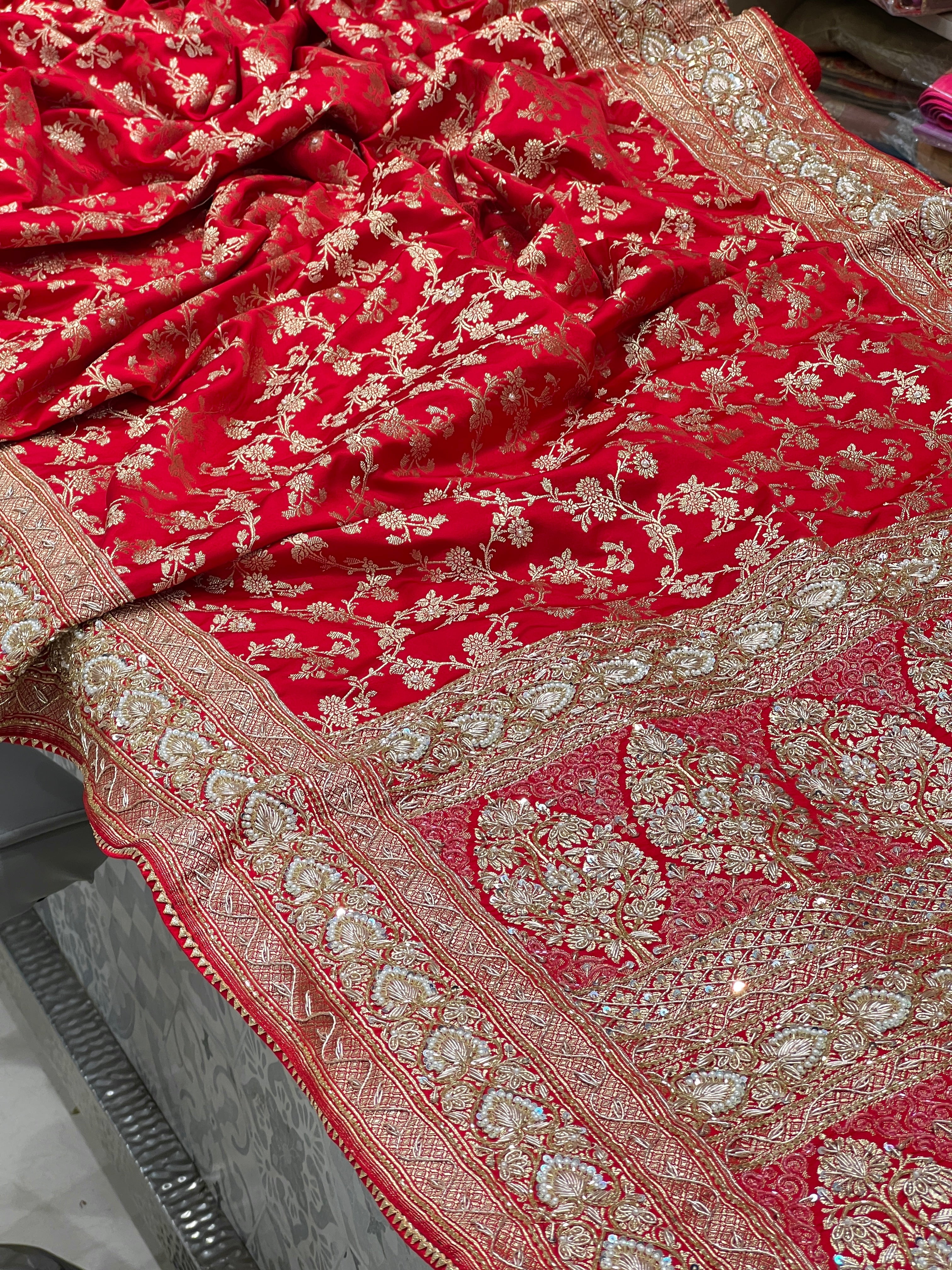 Red Banarasi Silk Fancy Embroidery Saree