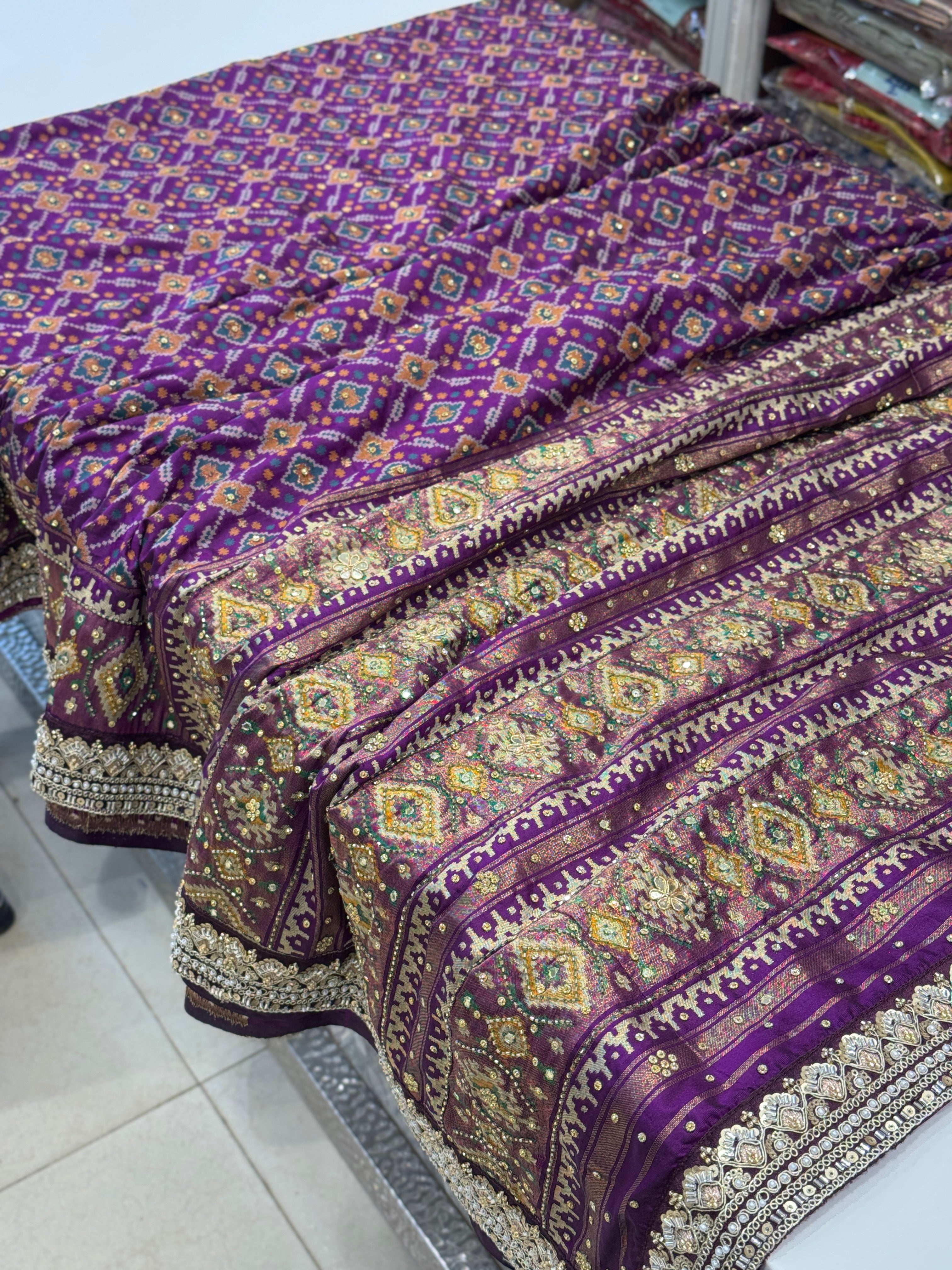 Violet Patola Hand Embroidery Maharani Edit Saree