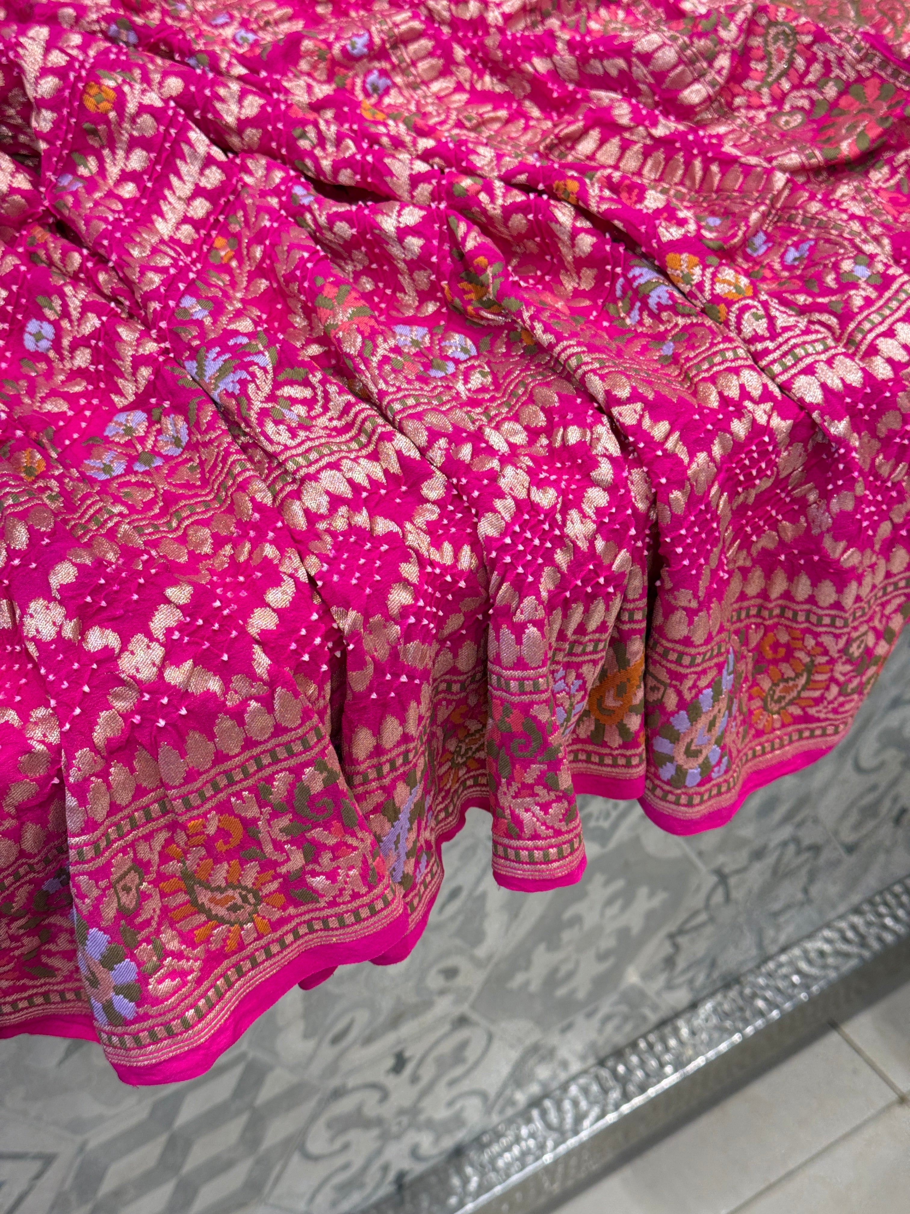 Rani Meenakari Handloom Georgette Rai Bandhej Dupatta
