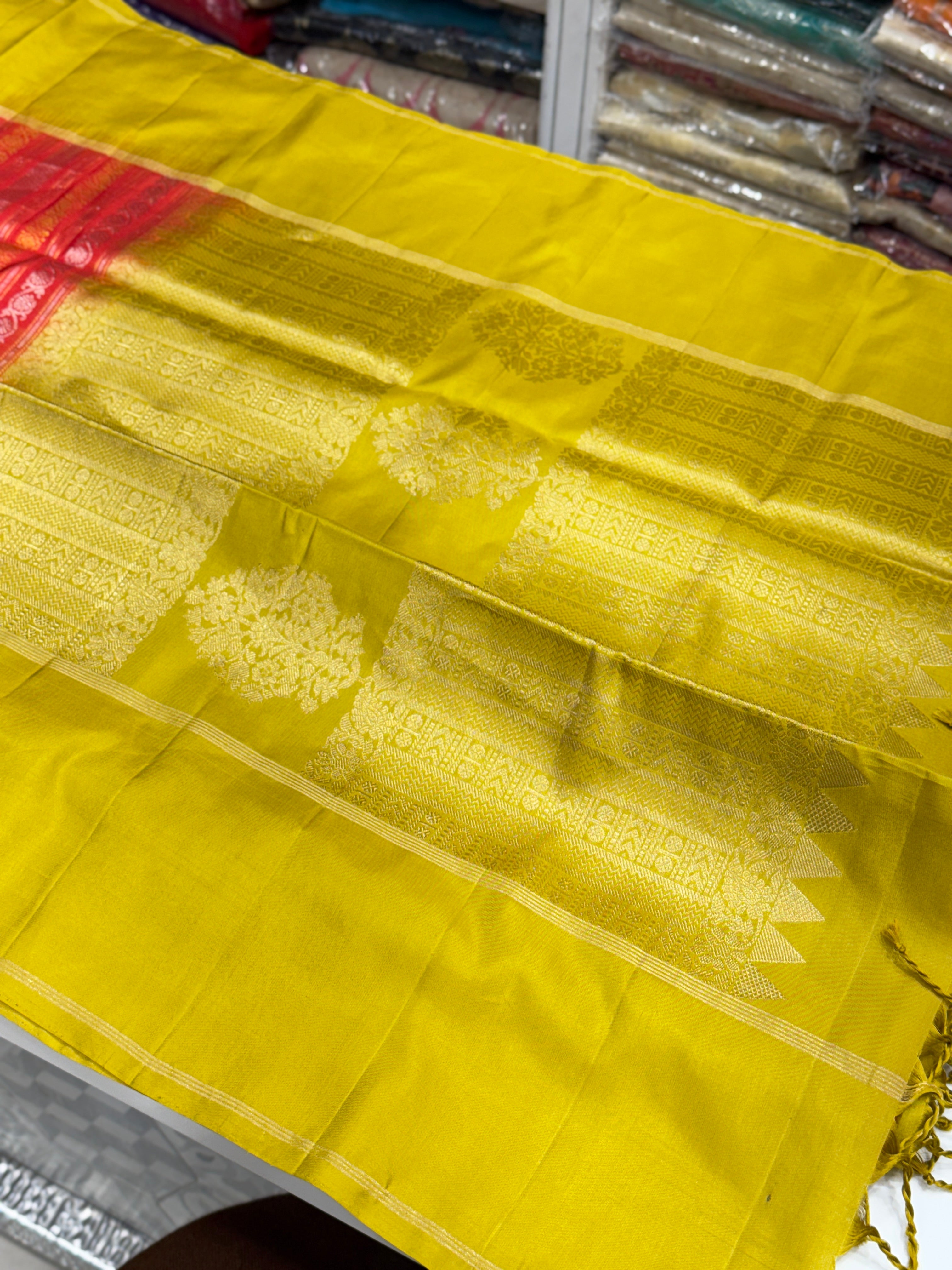 Crimson Mint Green Contemporary Handloom Kanchipuram Pure Silk Saree