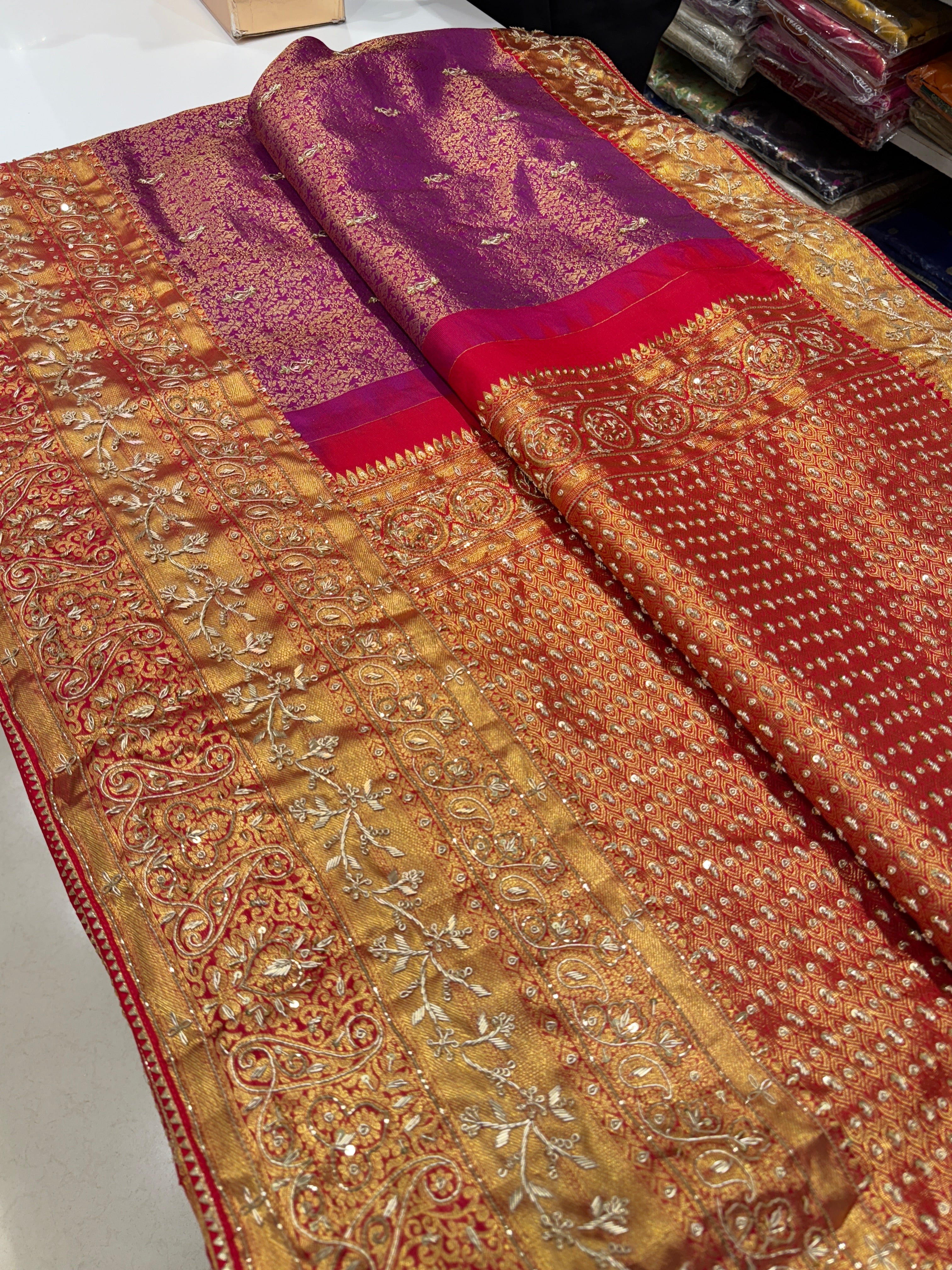 Wine Kanjivaram Hand Embroidery Saree