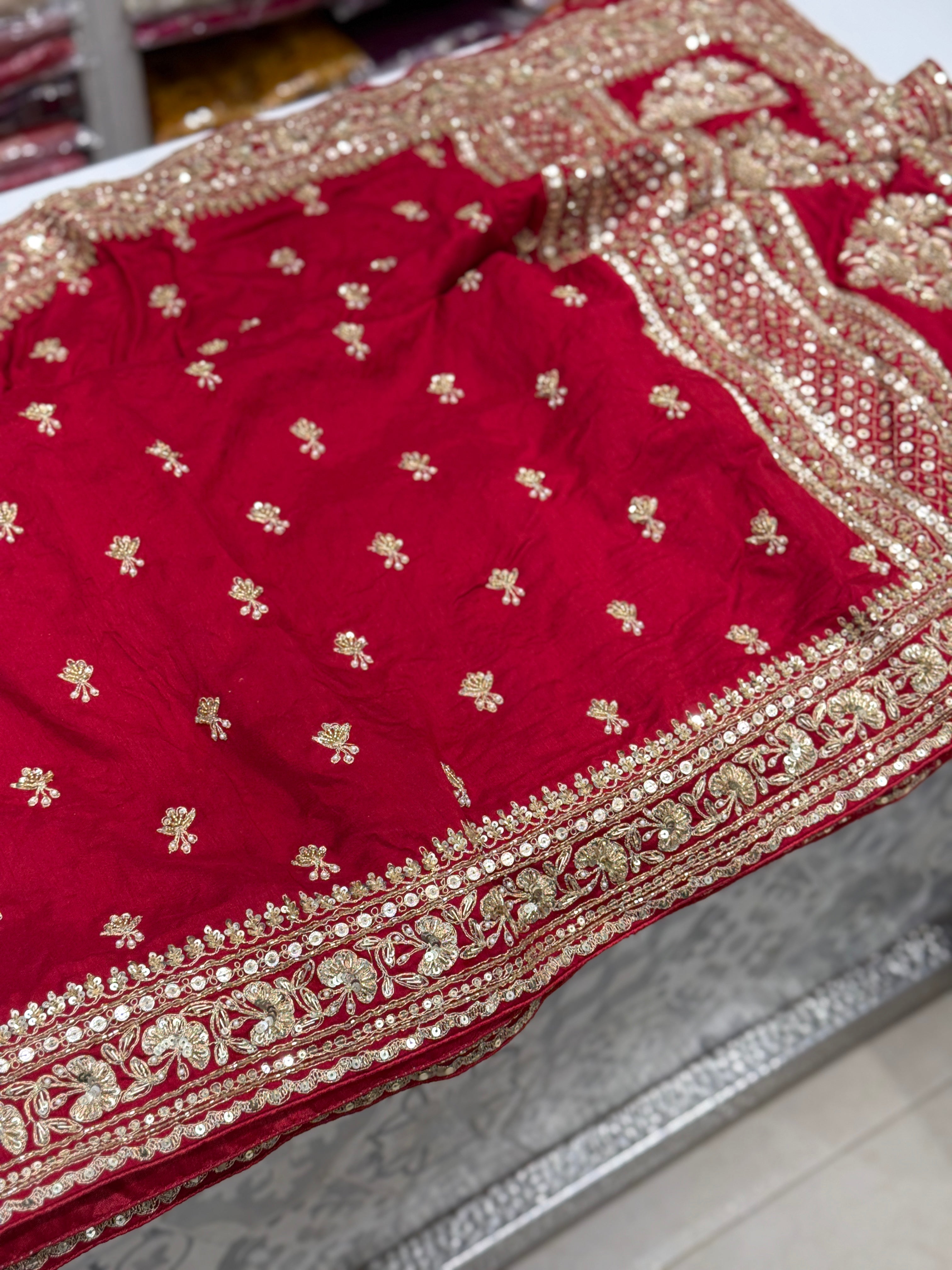 Reddish Maroon Silk Sabyasachi Inspired Zardozi Butti Saree