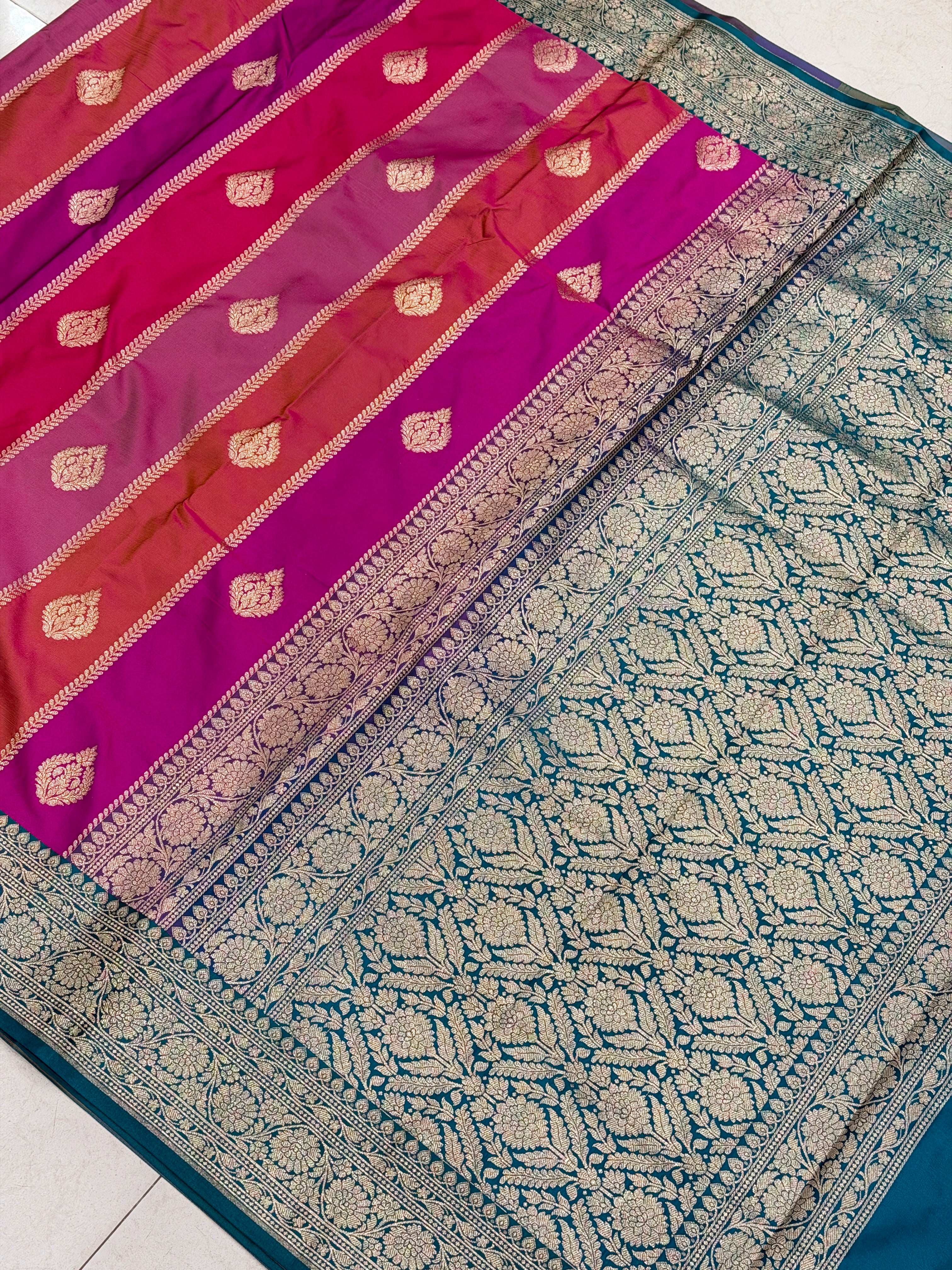 Rani Banarasi Rangkat Contrast Border Saree