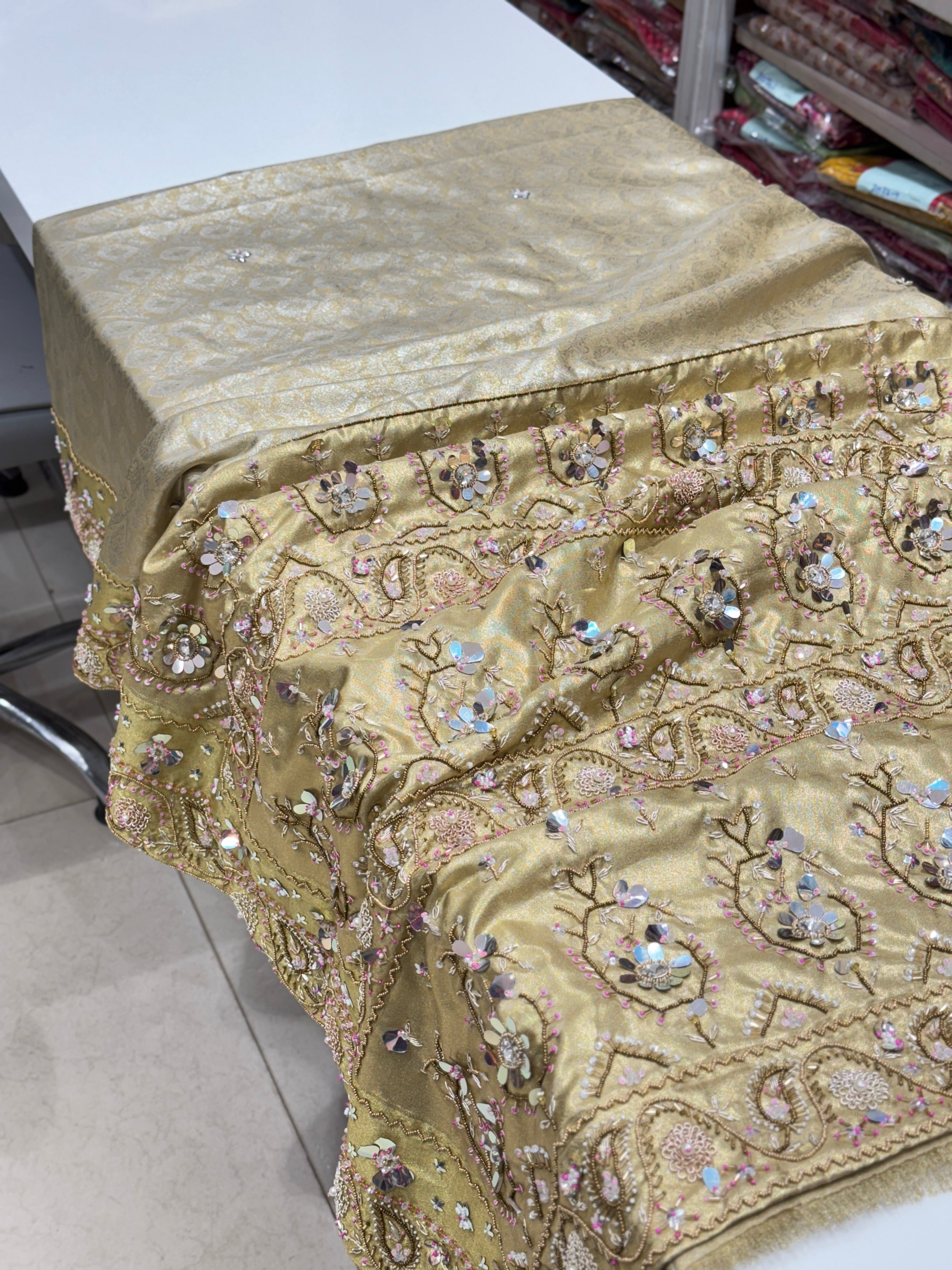 Light Gold Tissue Kanjivaram Fancy PDP inspired saree