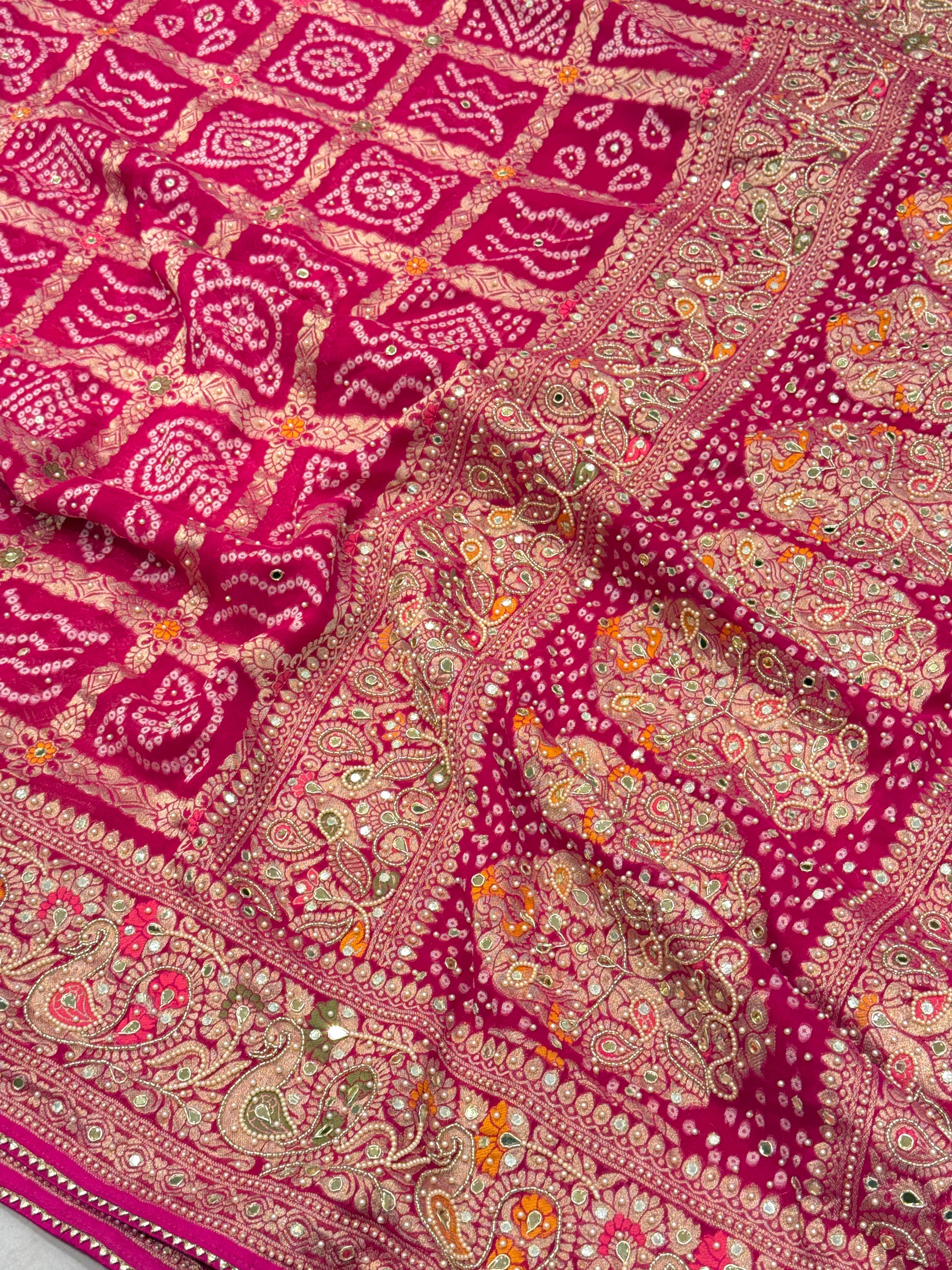 Rani Gharchola Moti Hand Embroidery Saree