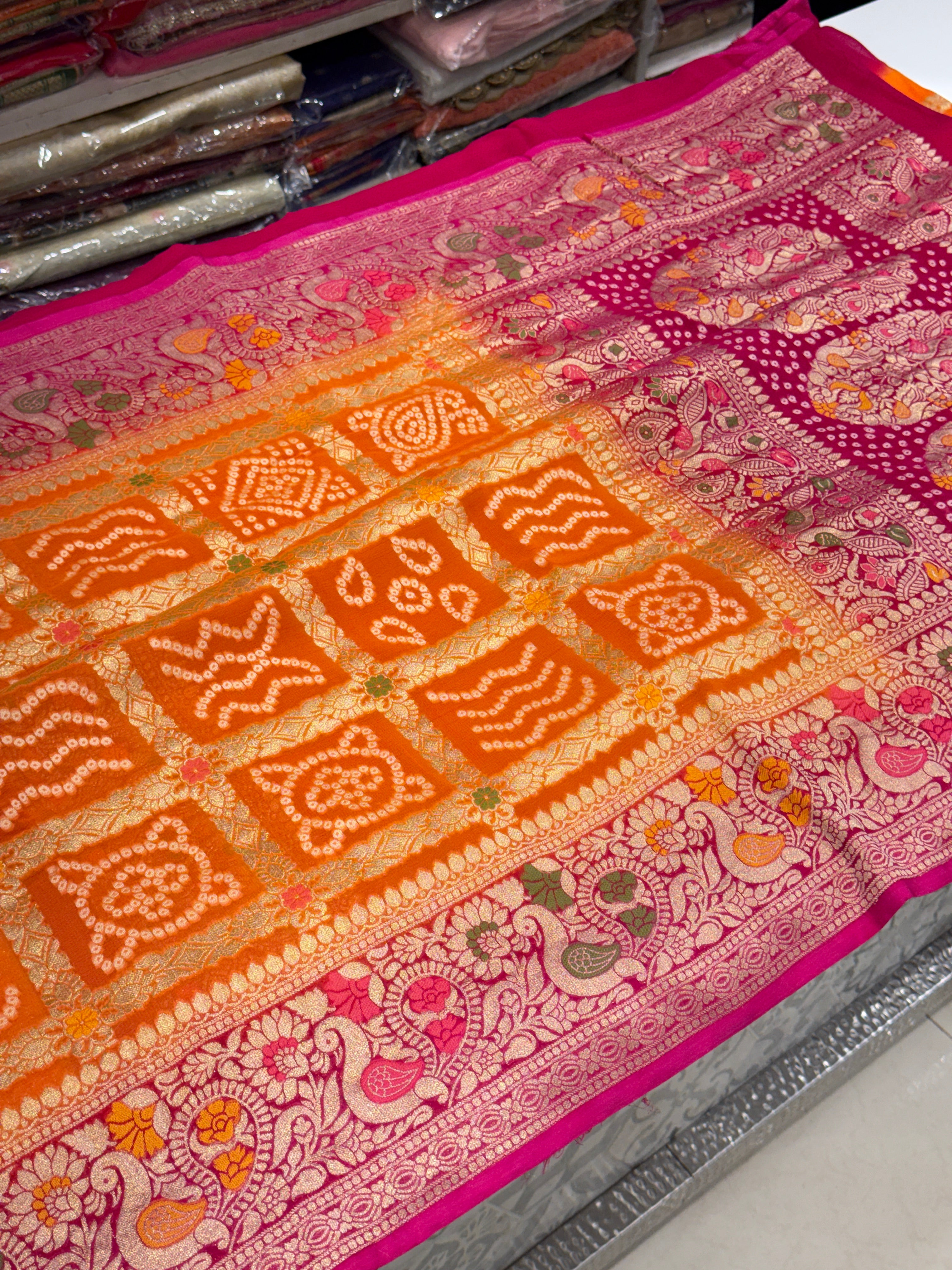Orange Rani Georgette Gharchola Saree