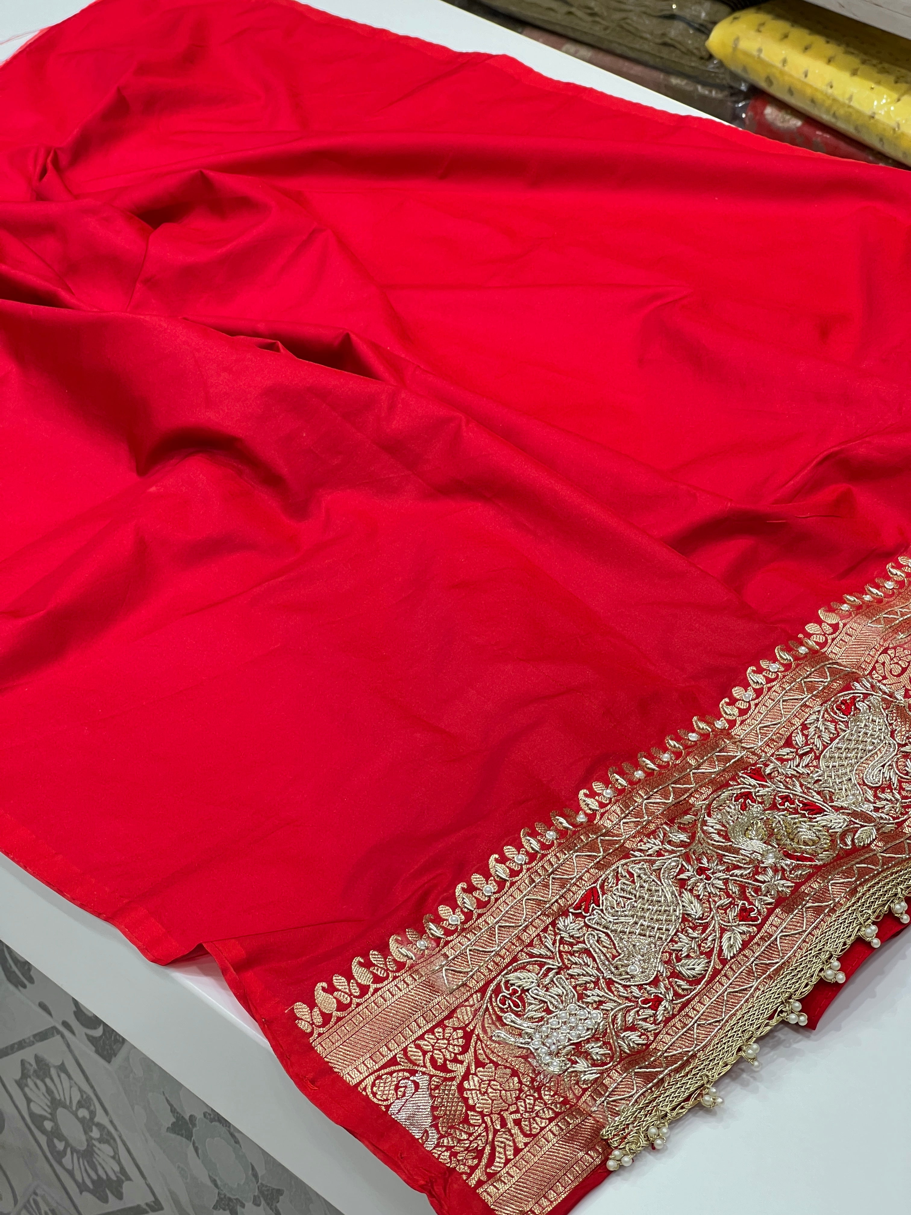 Red Banarasi Shikara Zardosi Saree