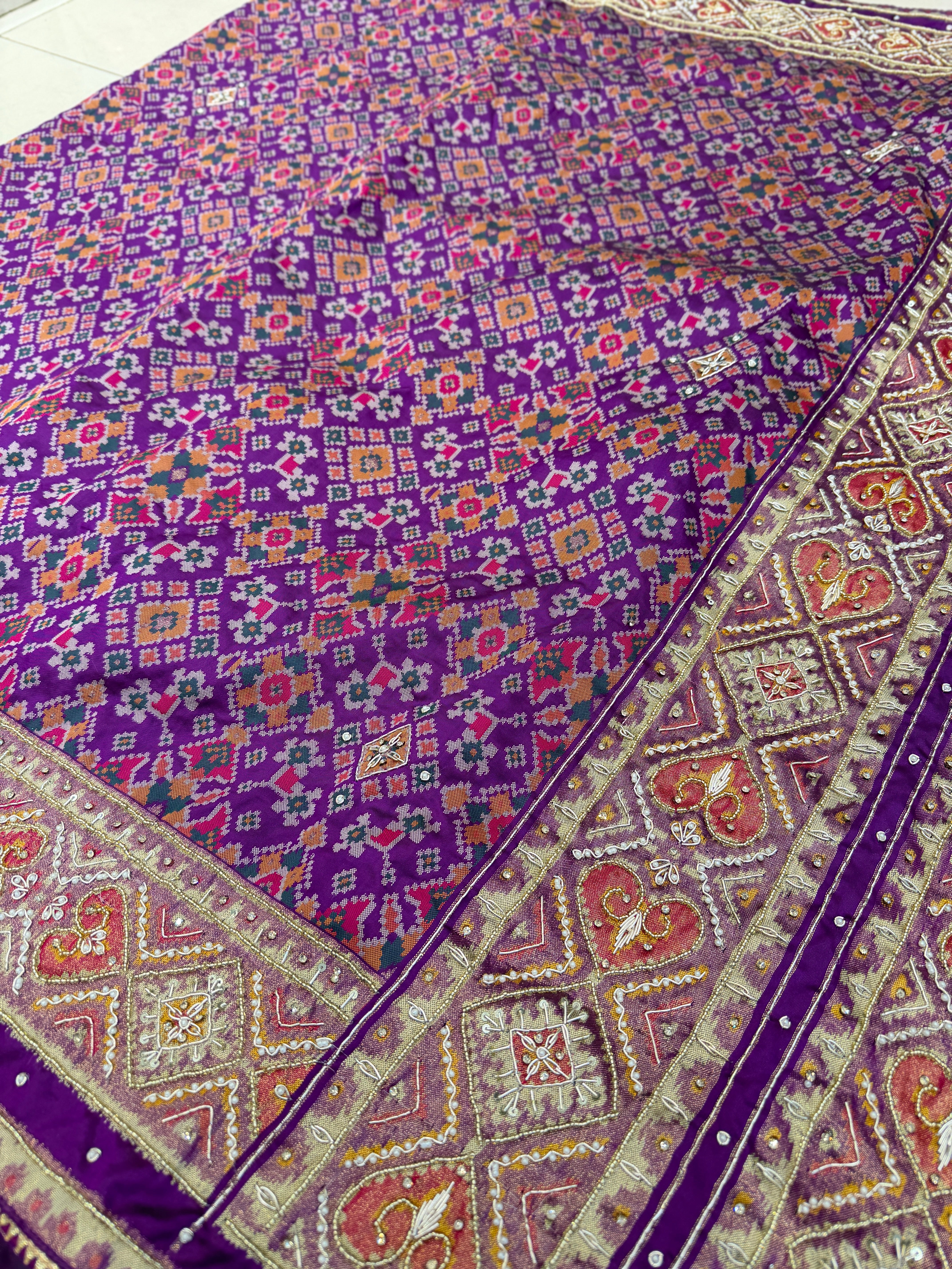 Violet Manek Chowk Hand Embroidery Patola Saree