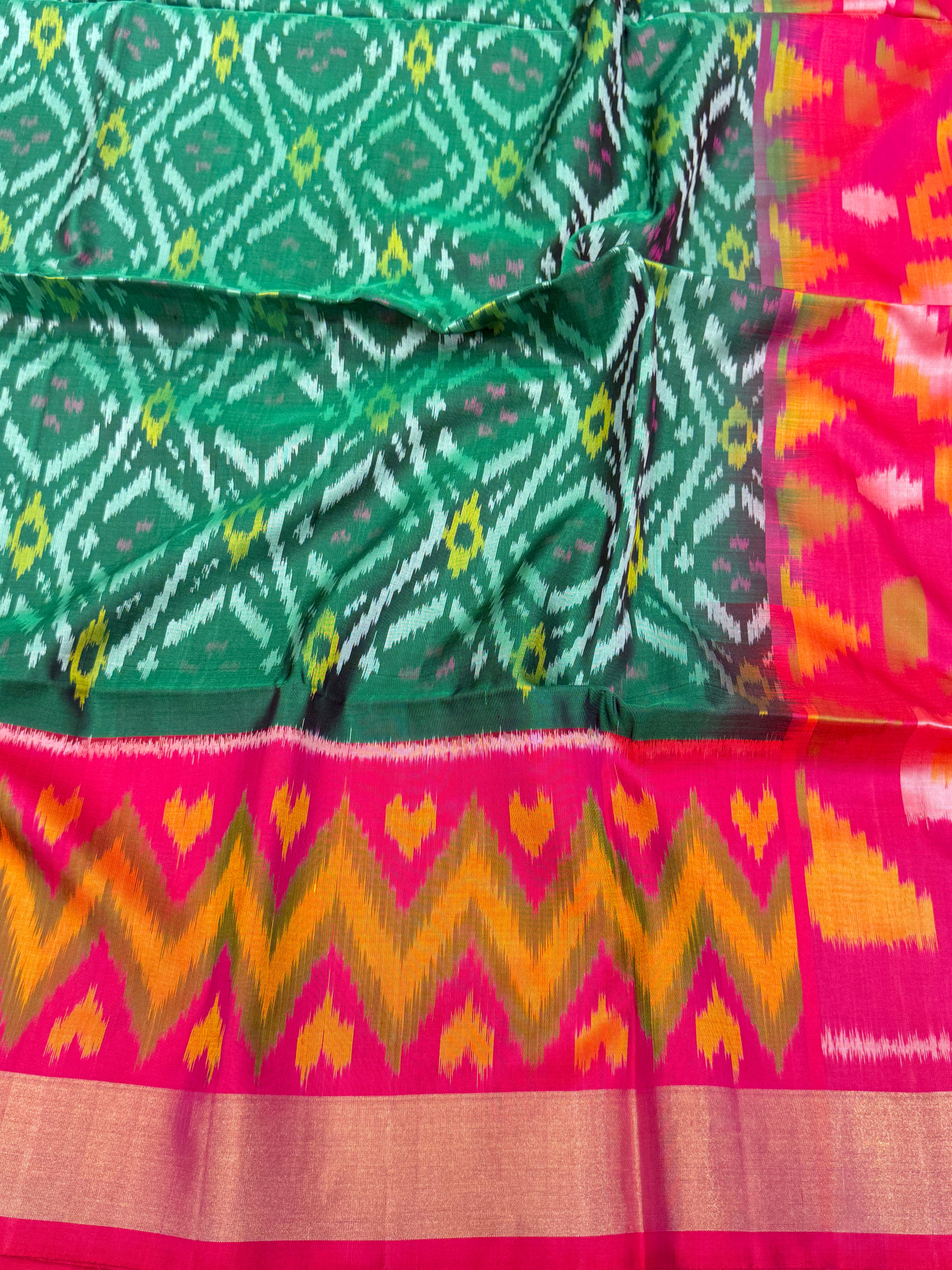 Bottle Green Rani Pochampally Ikat Patola Saree