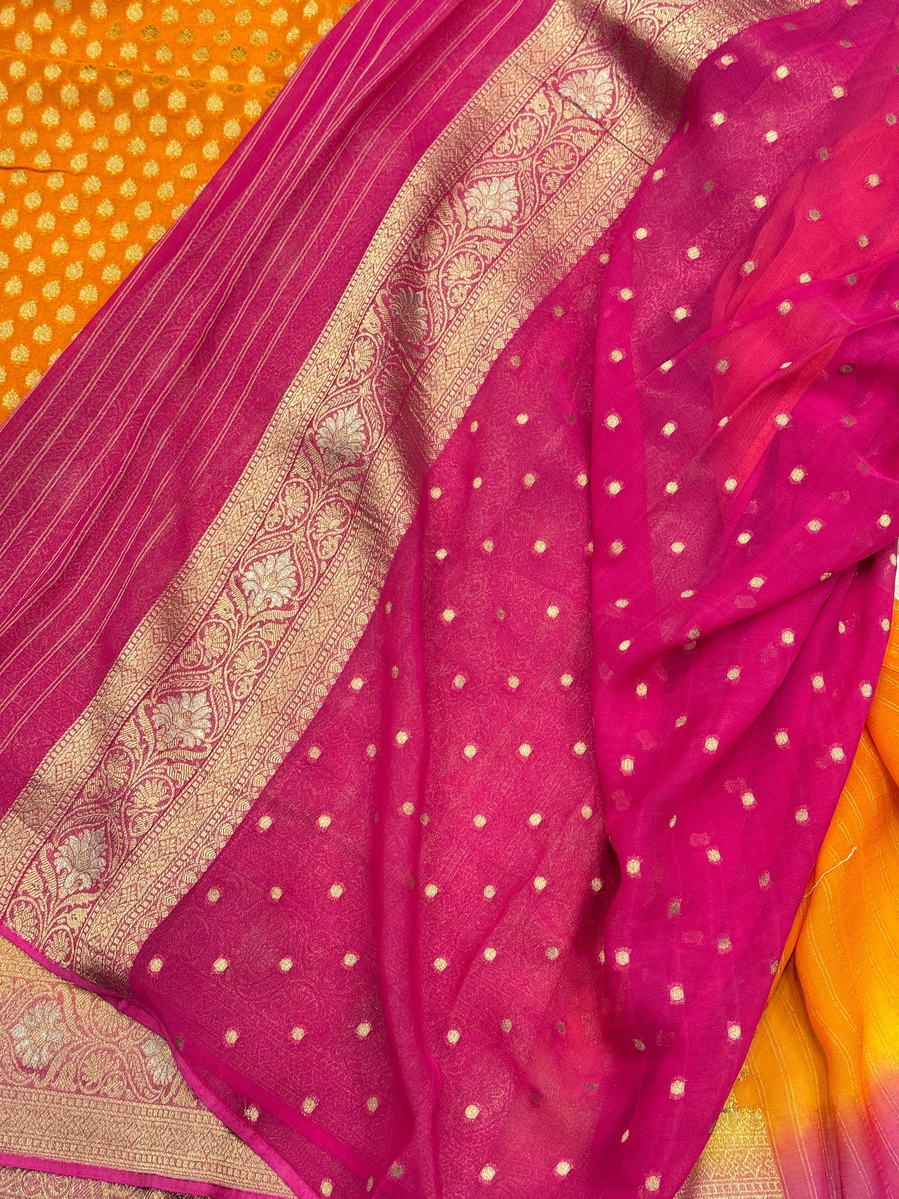 Orange Rani Banarasi Georgette Butti Saree