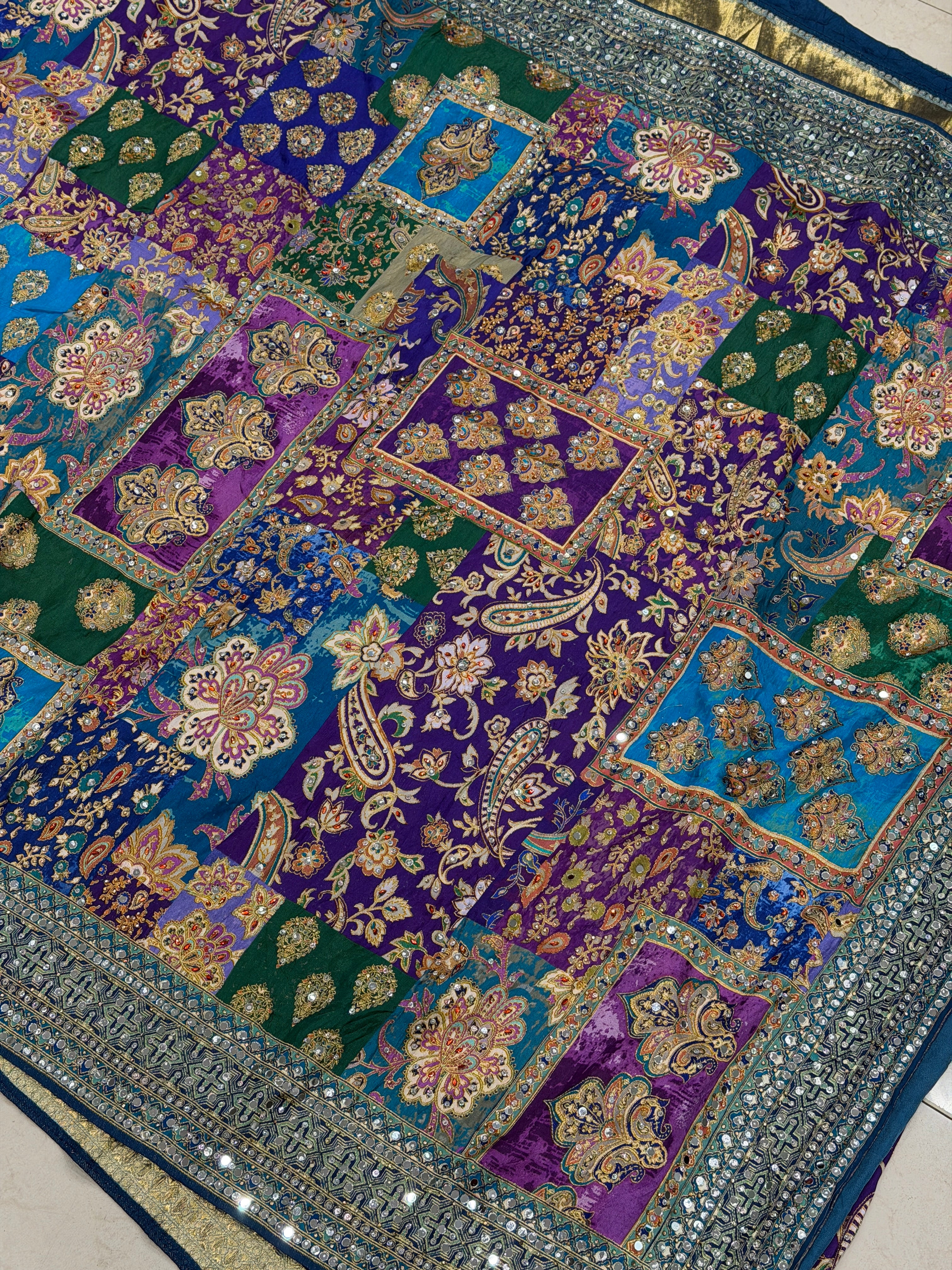 Violet TT Inspired Munga Silk Real Mirror Hand Embroidery Saree