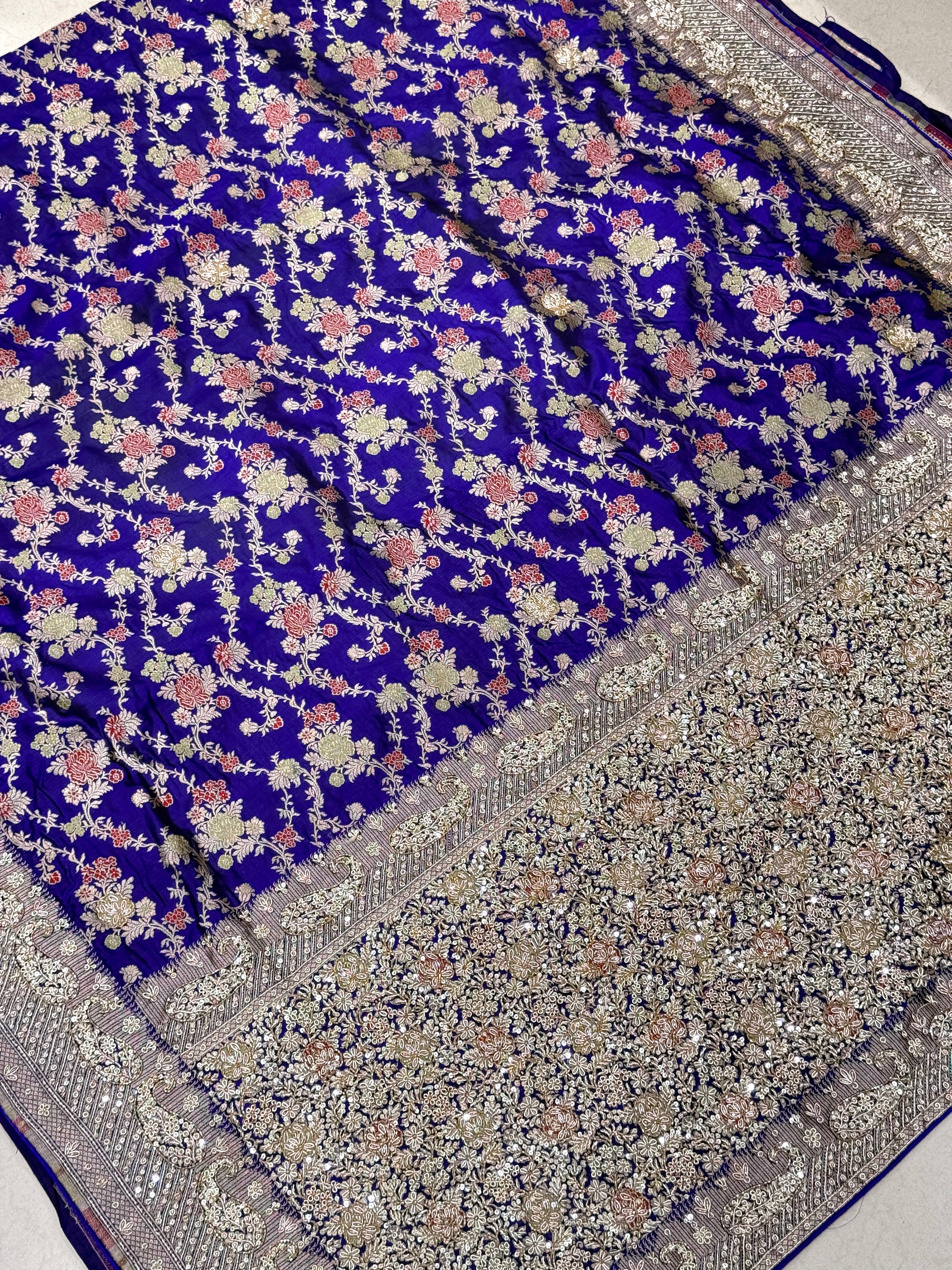 Violet Meenakari Katan Zardosi Embroidery Saree