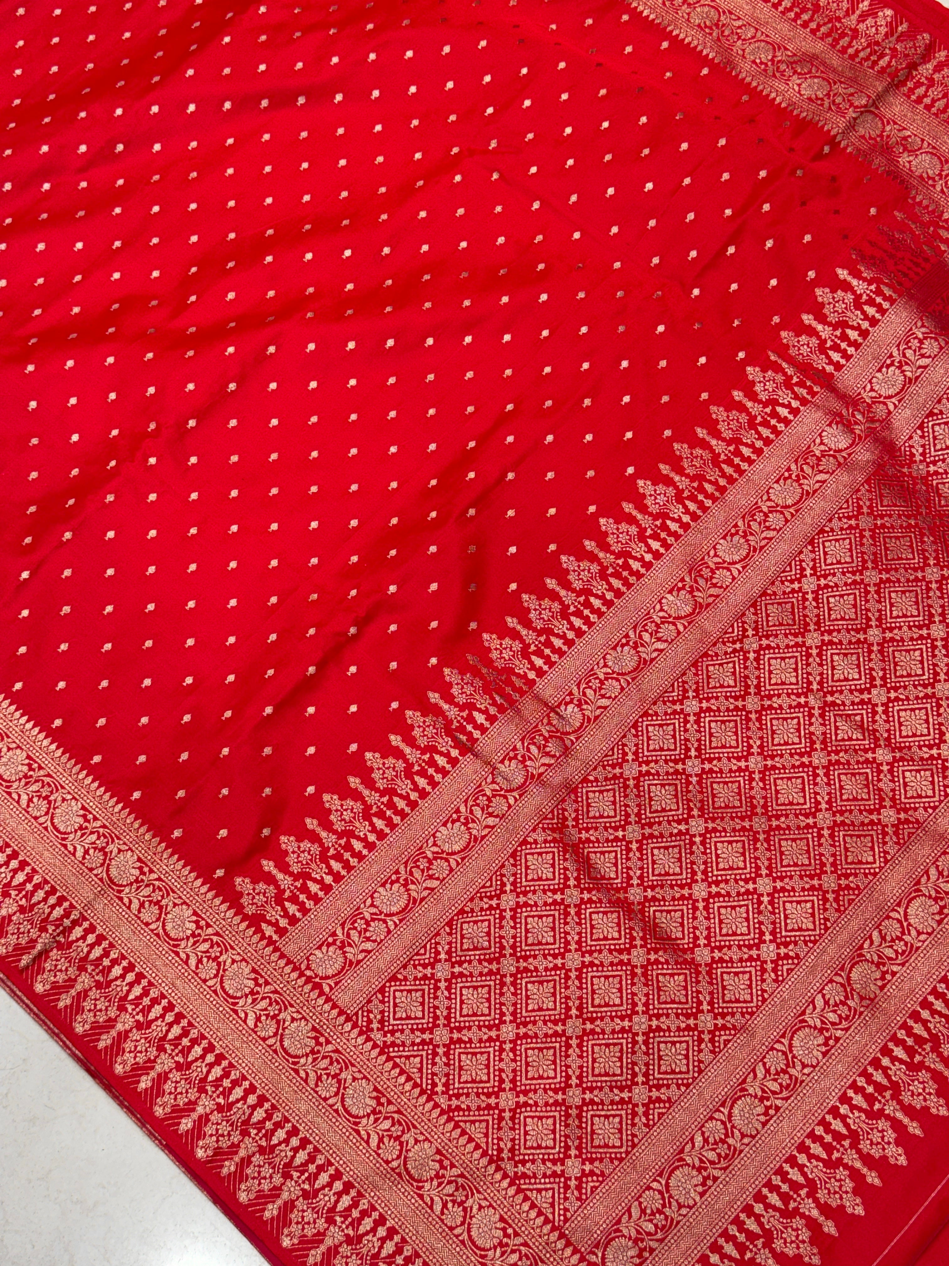 Red Banarasi Silk Small Butti Saree