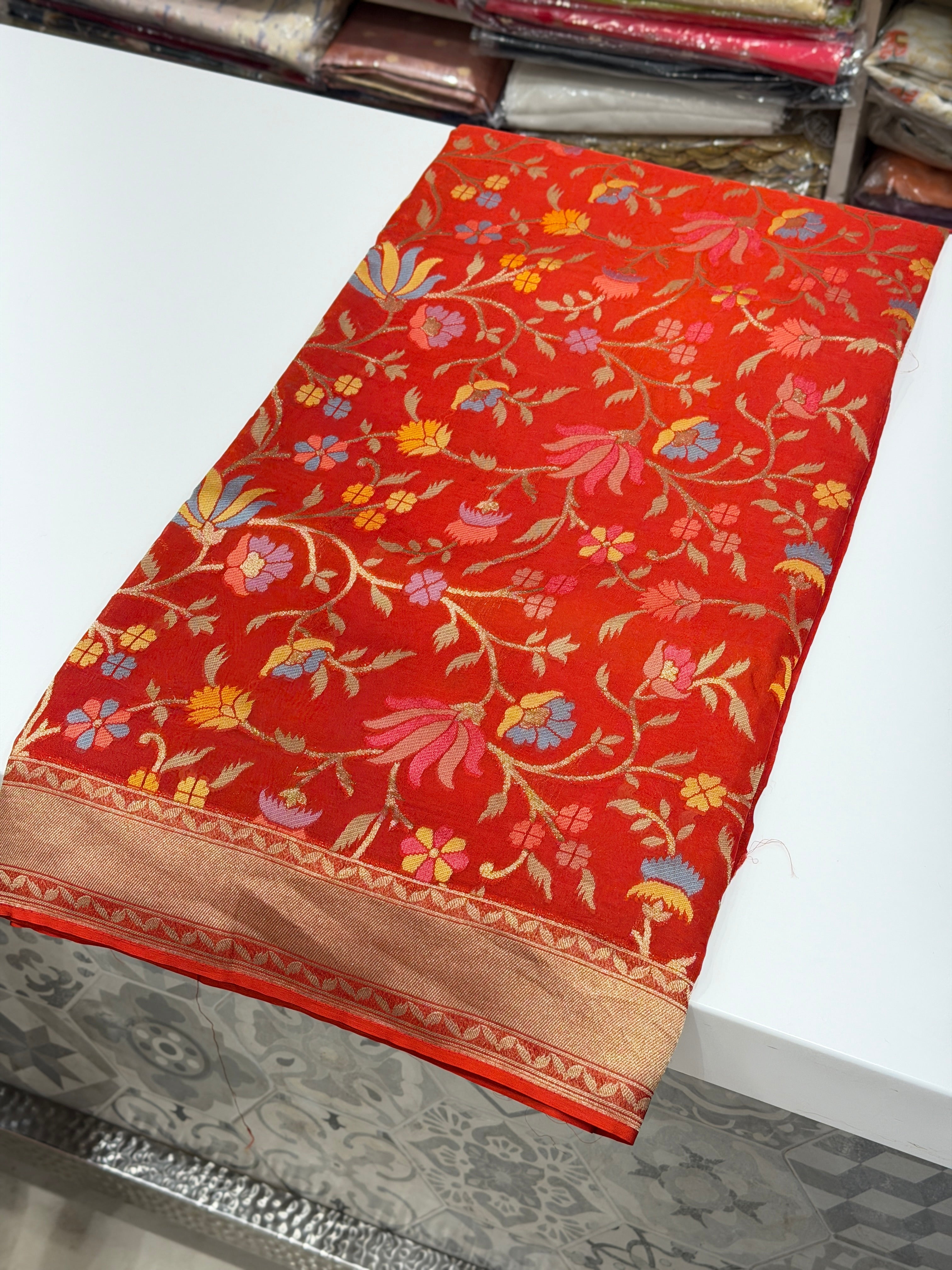 Red Meenakari Woven Soft Organza Saree