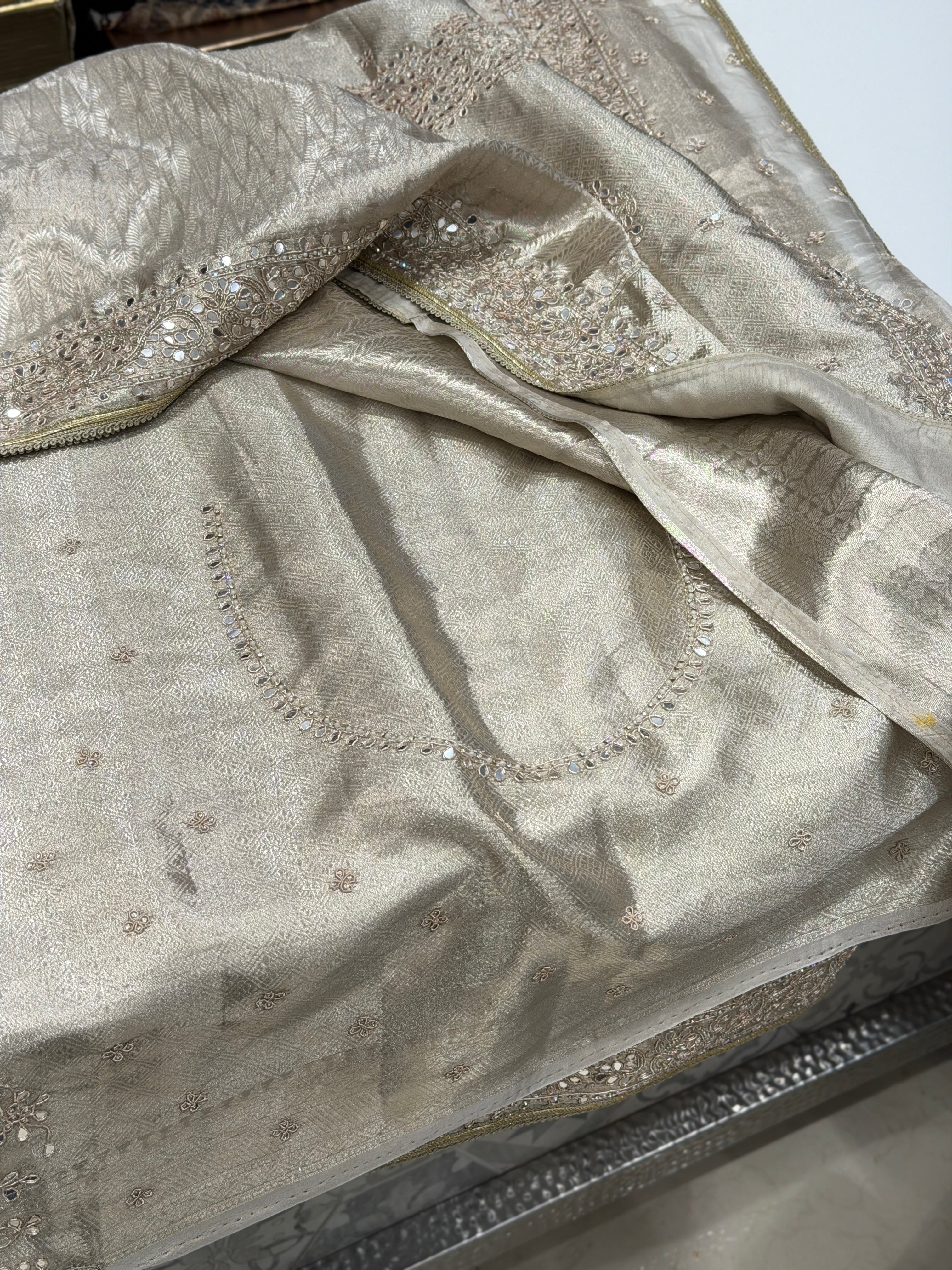 Silver Tissue Kanjivaram Contemporary Hand Embroidery Saree