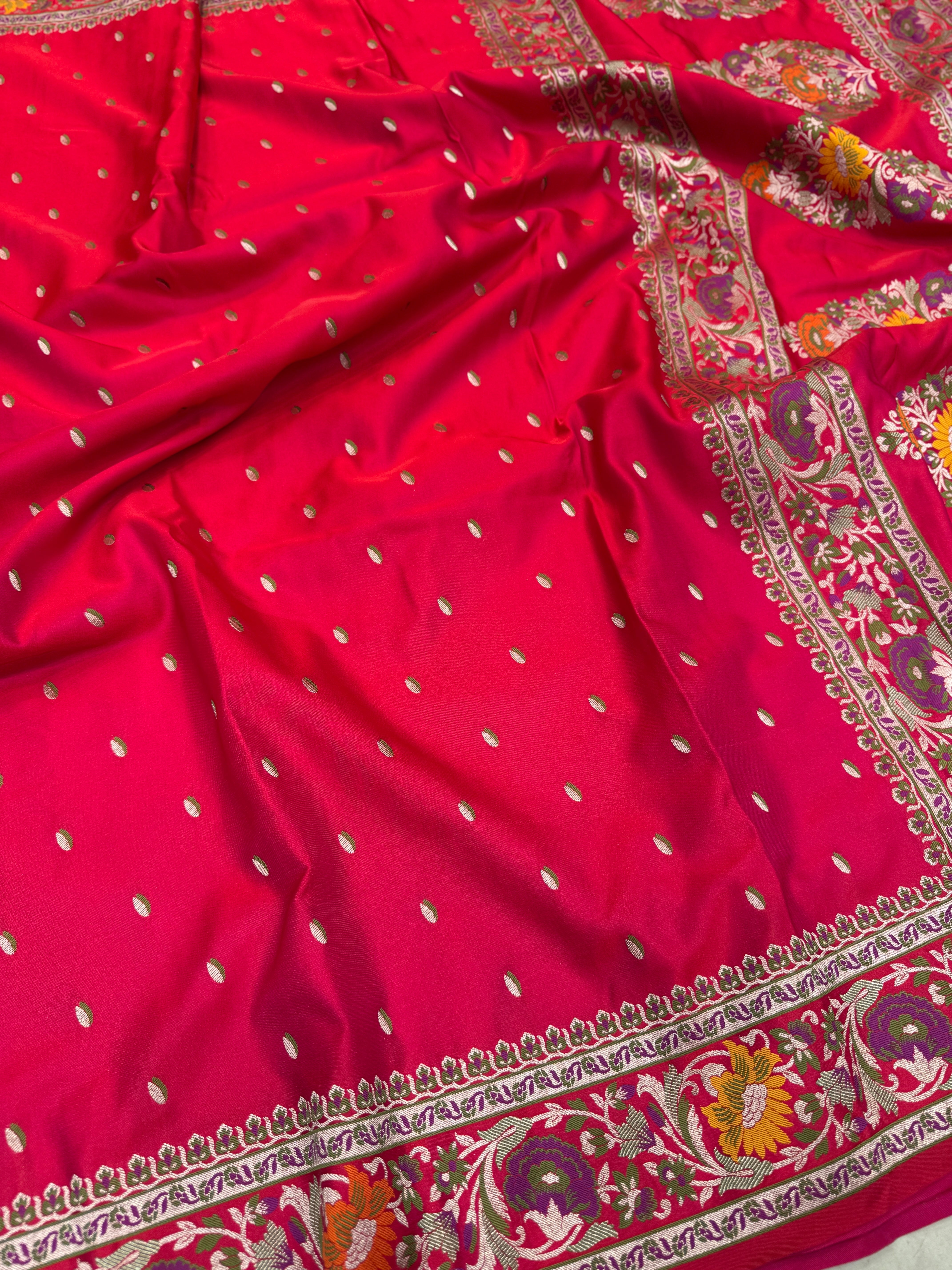 Red Banarasi Silk Small Butti Meena Saree