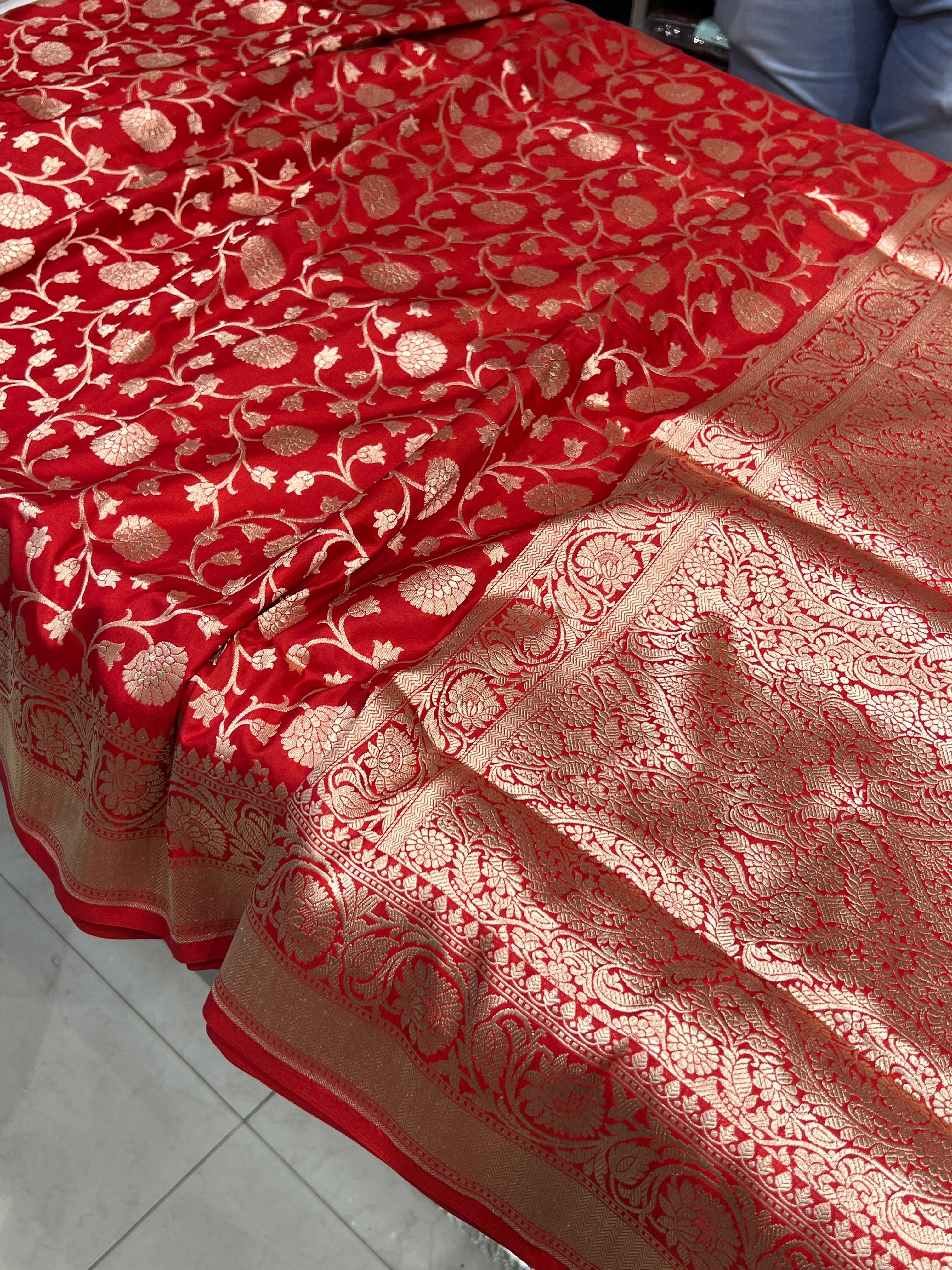 Red Katan Silk Floral Jaal Saree