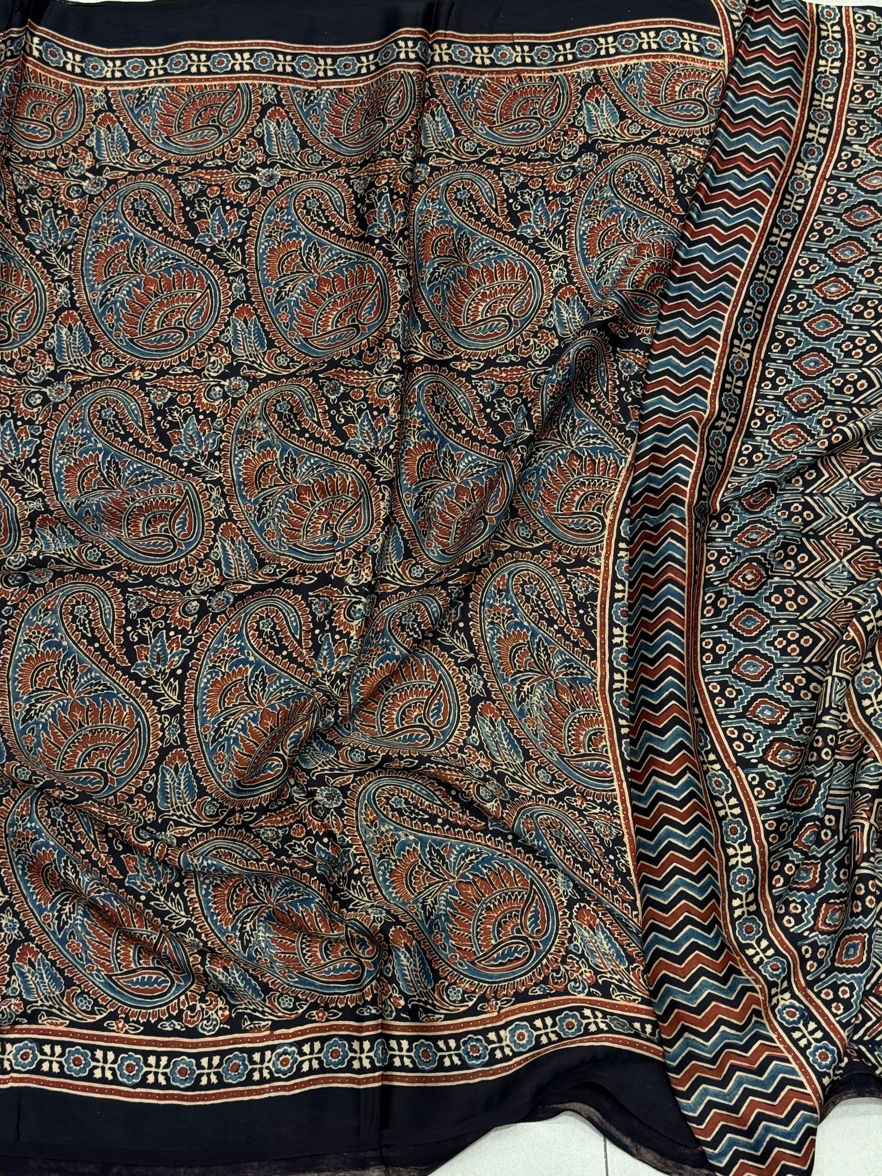 Black Keri Jewelled Badam Butti Ajrakh Saree