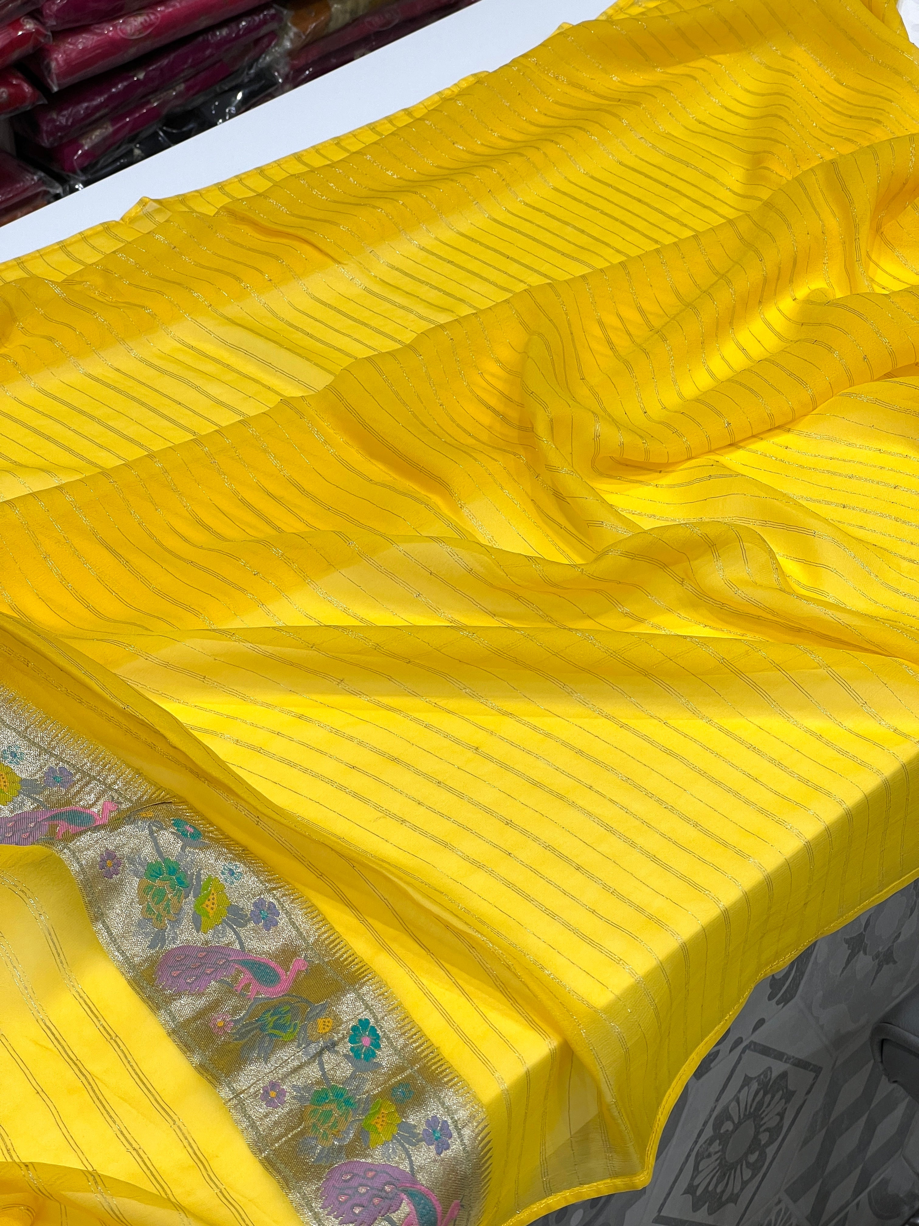 Yellow Georgette Paithani Buttis Saree