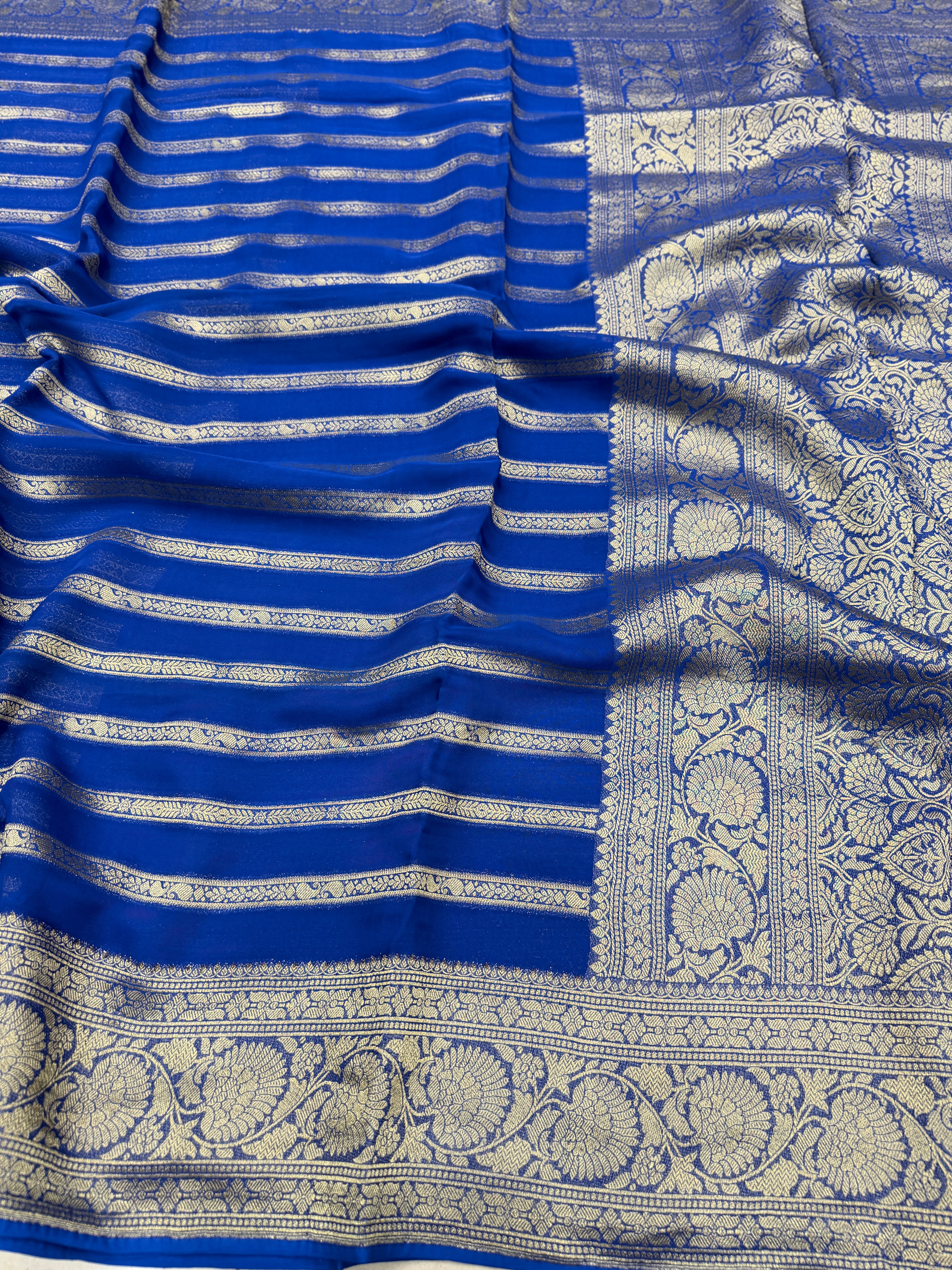 Royal Blue Contemporary Banarasi Khaddi Georgette Saree