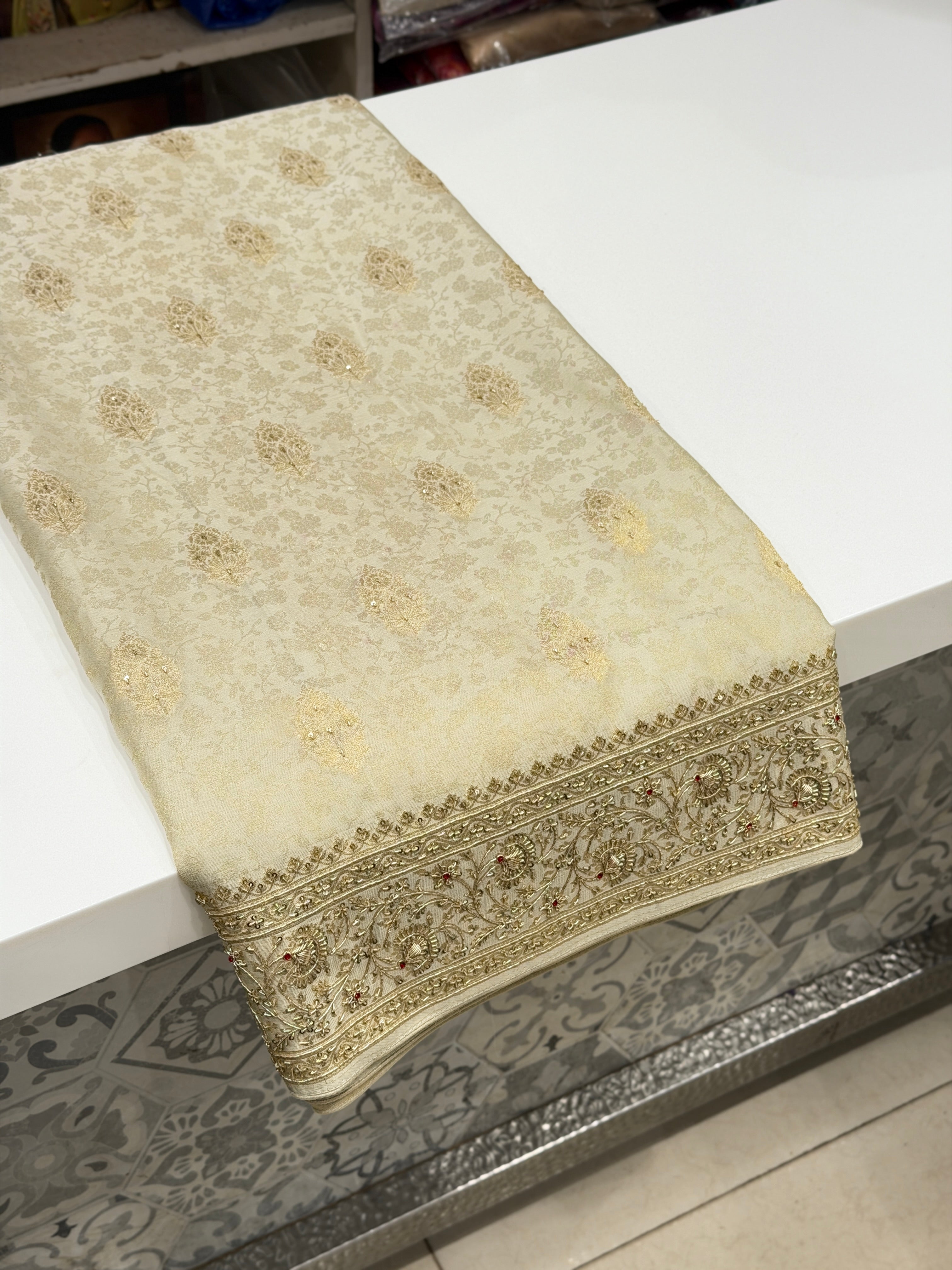 Banarasi Crepe Tissue Zardodi Hand Embroidery Saree