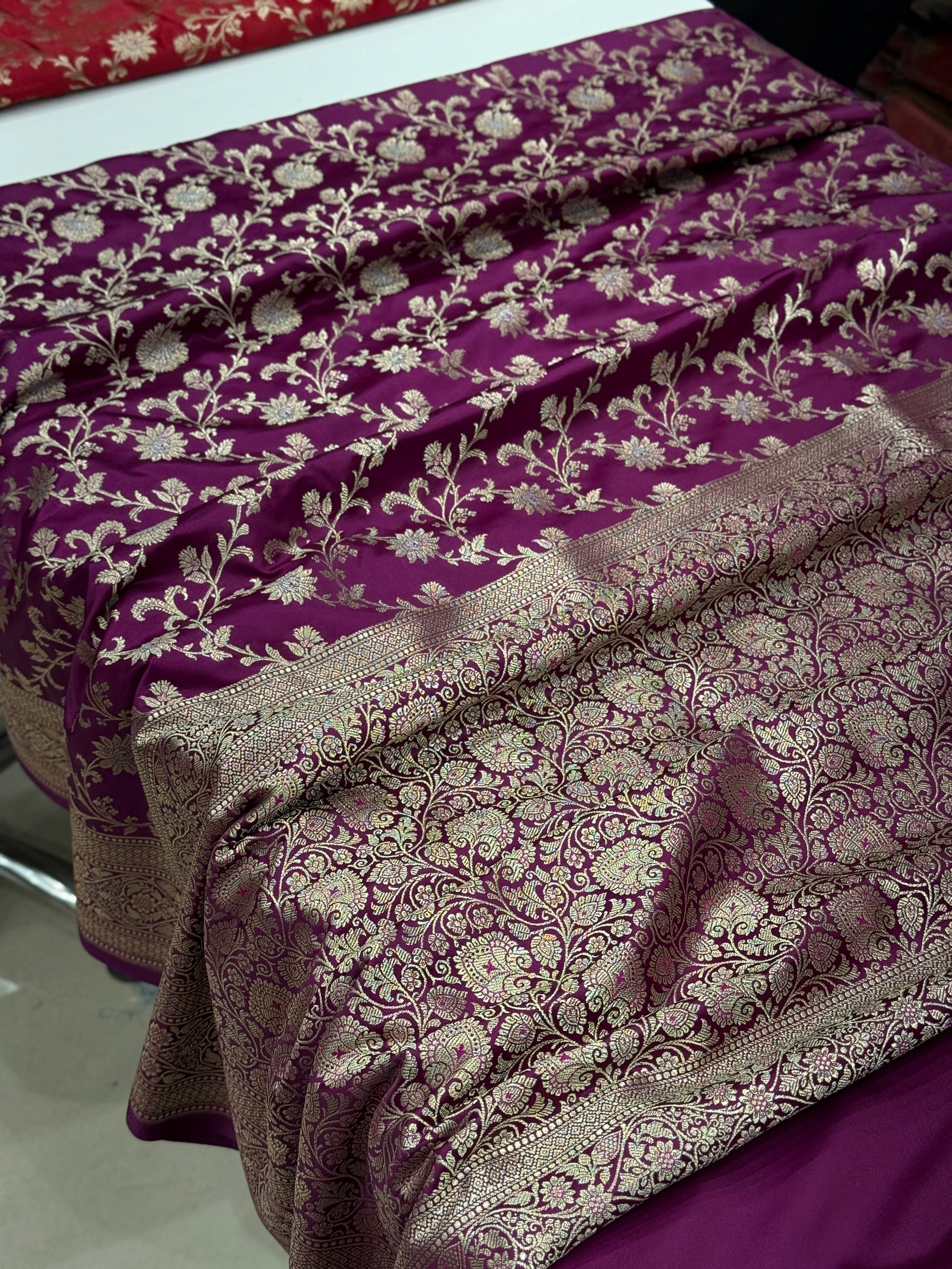 Wine Banarasi Silk Small Jaal Saree