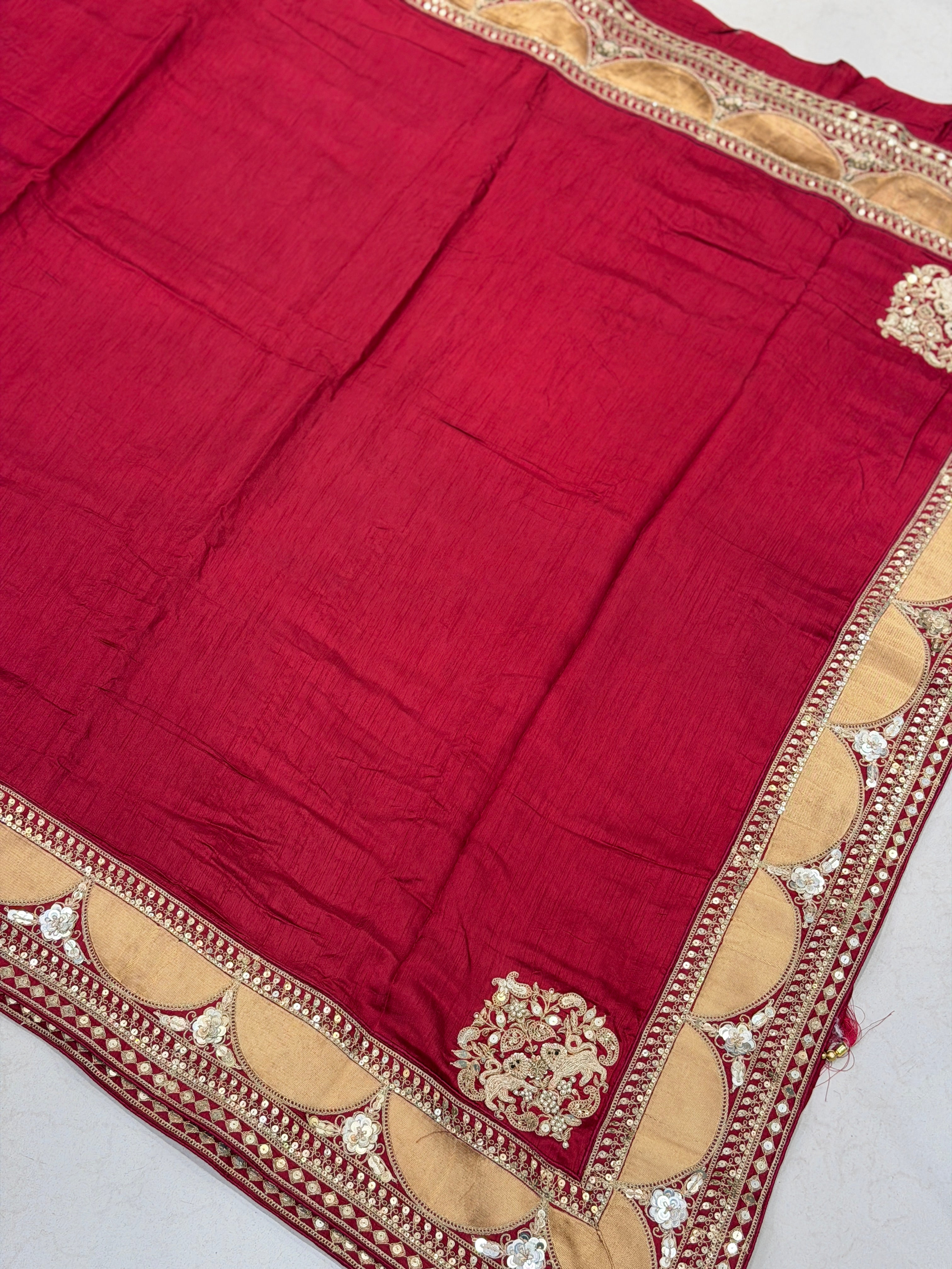 Red Corner Motif Sabyasachi Inspired Marodi Embroidery Zardosi Saree