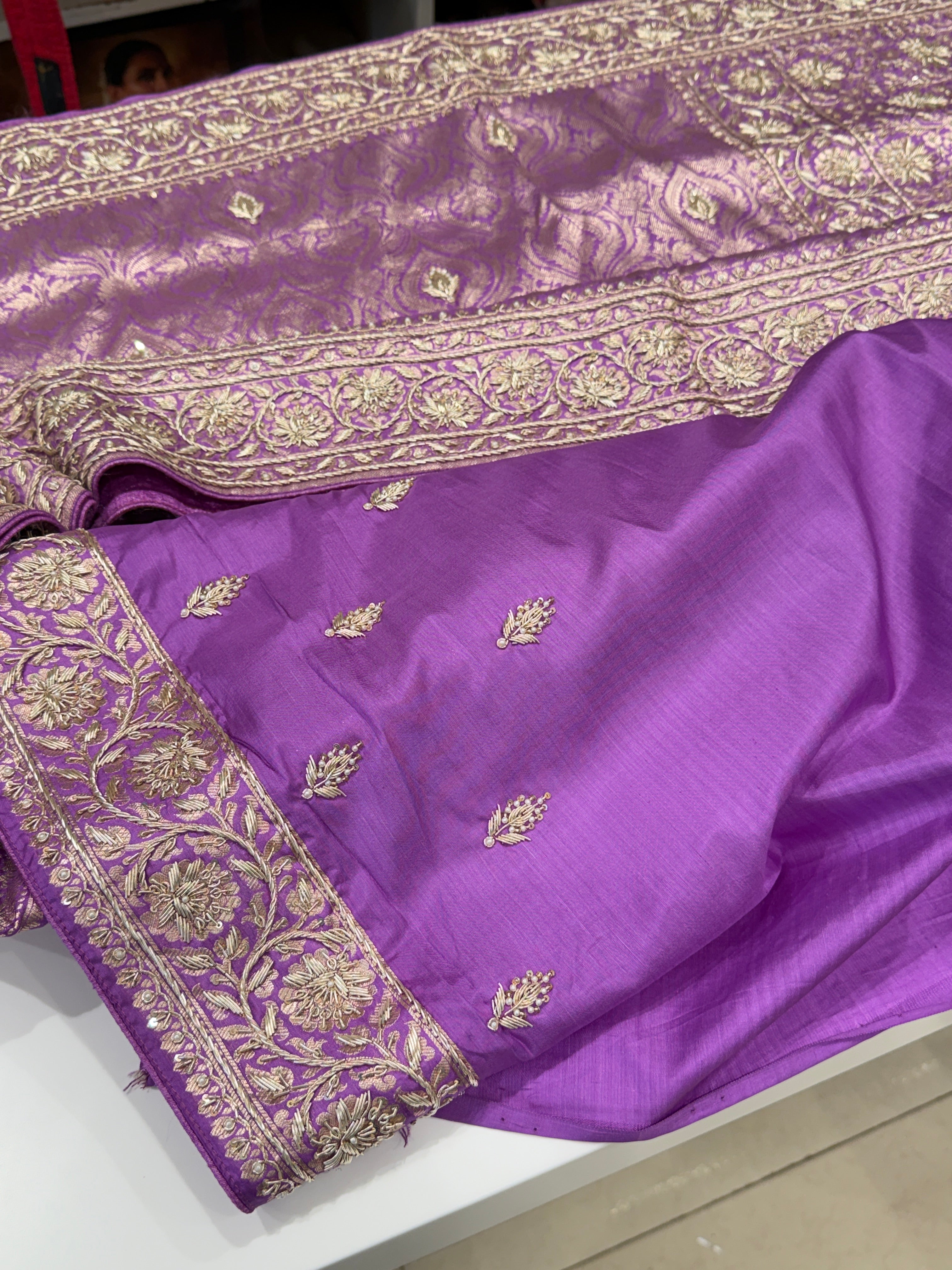 Lilac Brocade Handloom Banarasi Pure Katan Zardosi Embroidery Saree