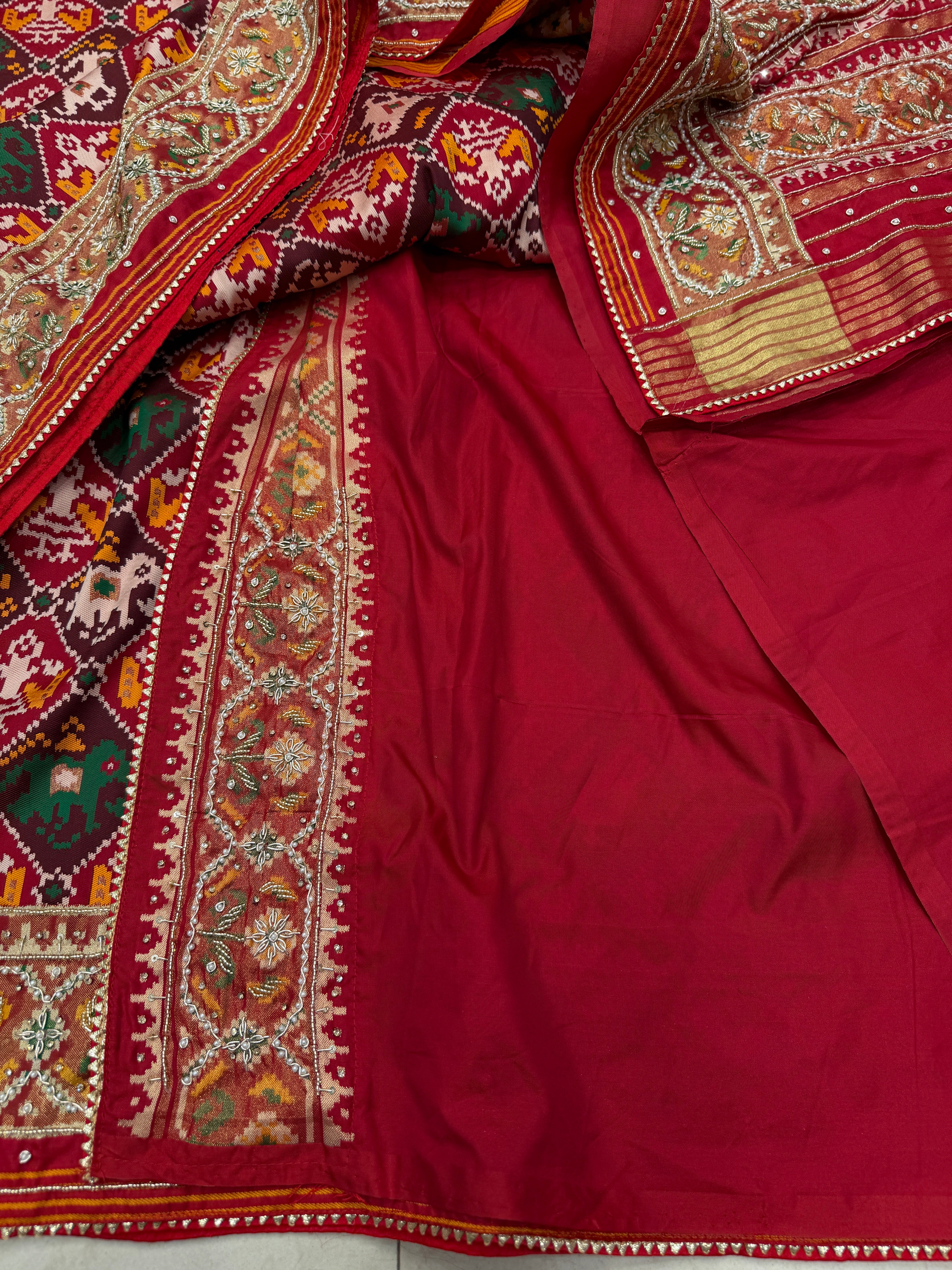 Maroon Patola Check Hand Embroidery Saree