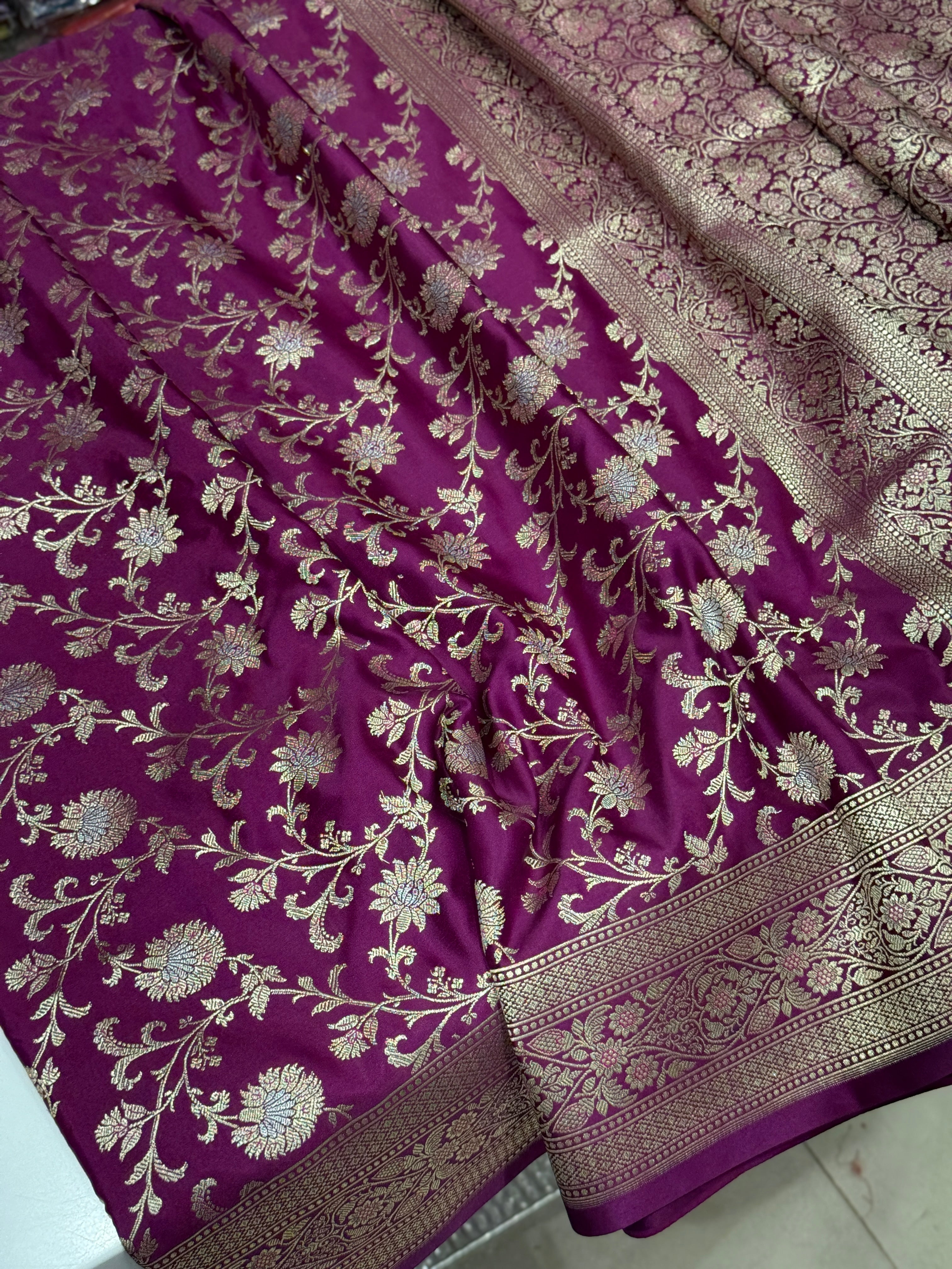 Wine Banarasi Silk Small Jaal Saree