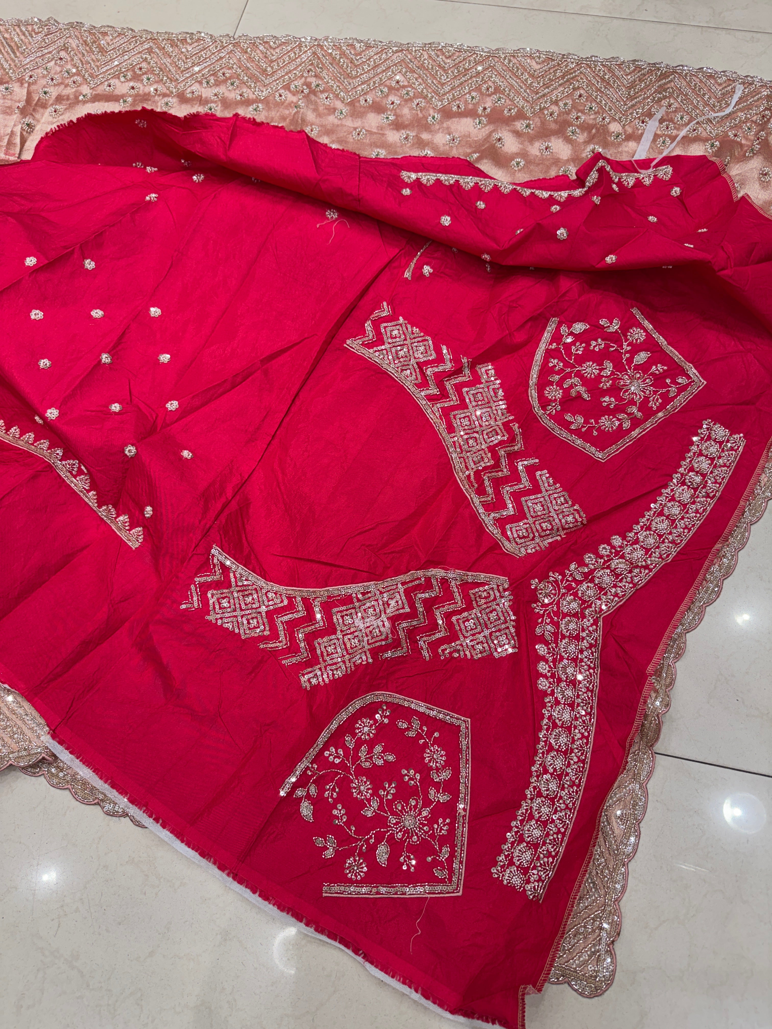 Pink Floral Weave Soft Silk Moti Crystal Embroidery Saree