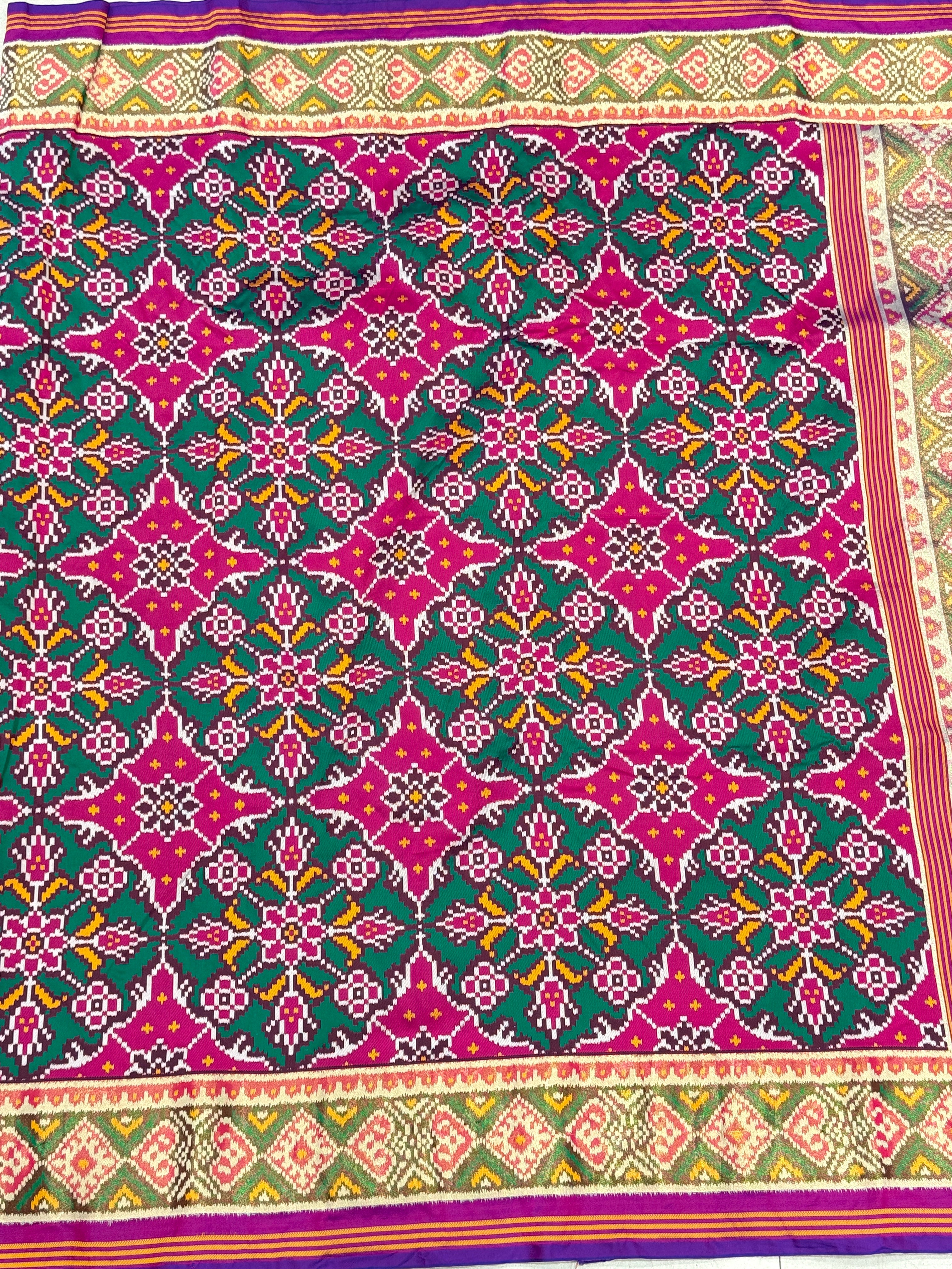 Magenta Green Chhabdi Bhat Semi Silk Patan Patola Saree