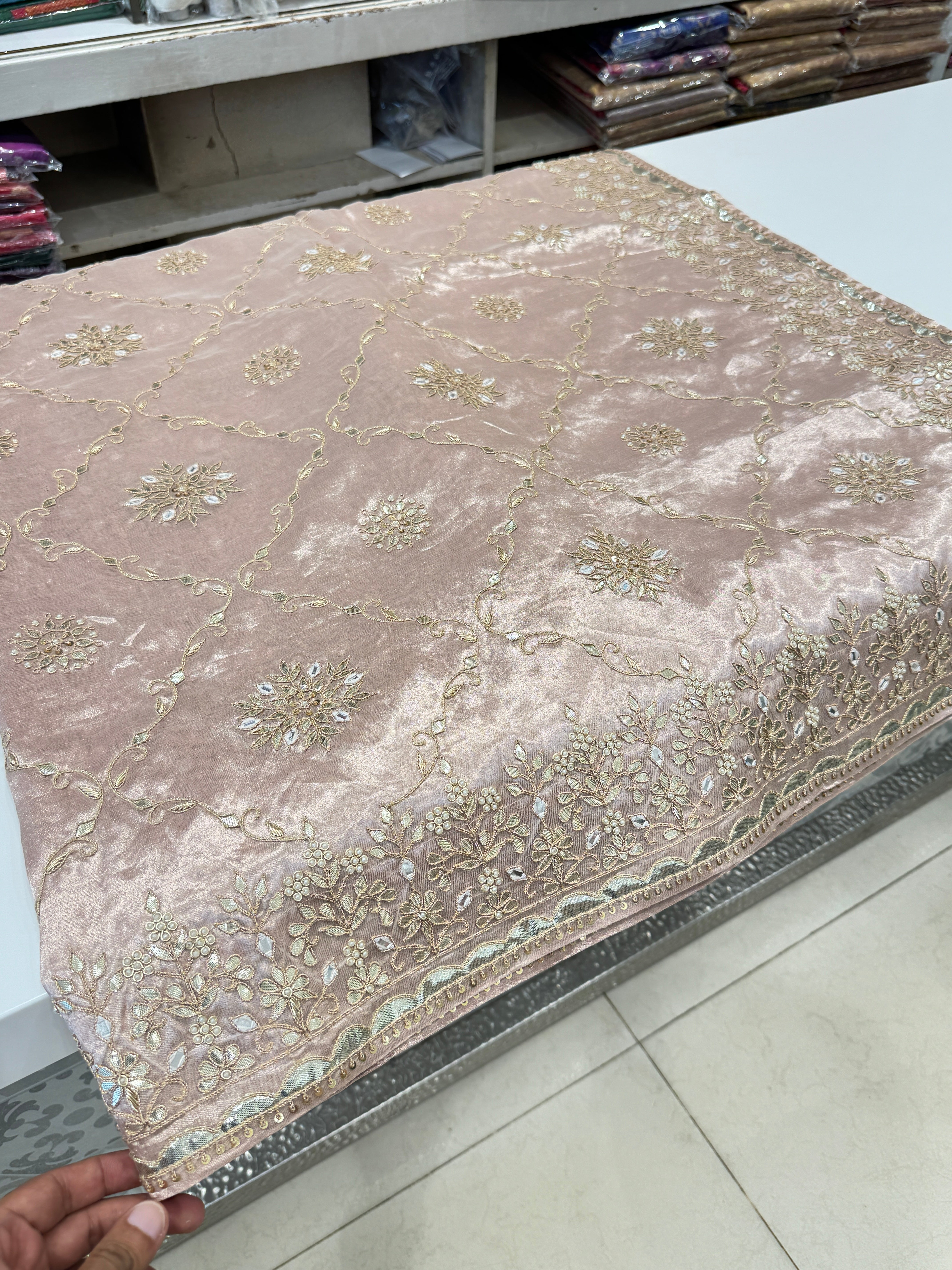 Banarasi Tissue Pink Gotapatti Zardosi Jaal Saree