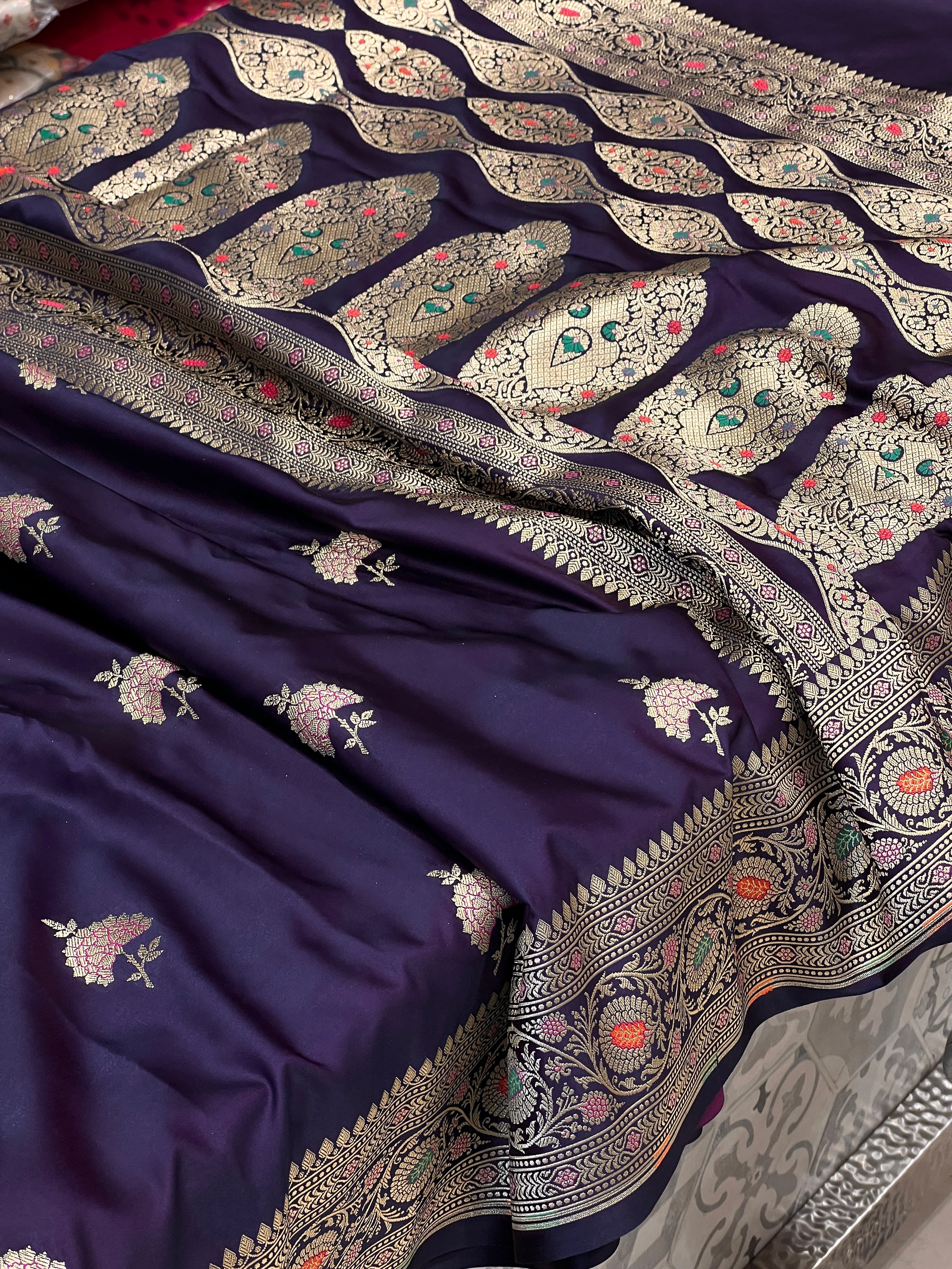 Purple Dhup Chav Banarasi Meenakari Butta Saree