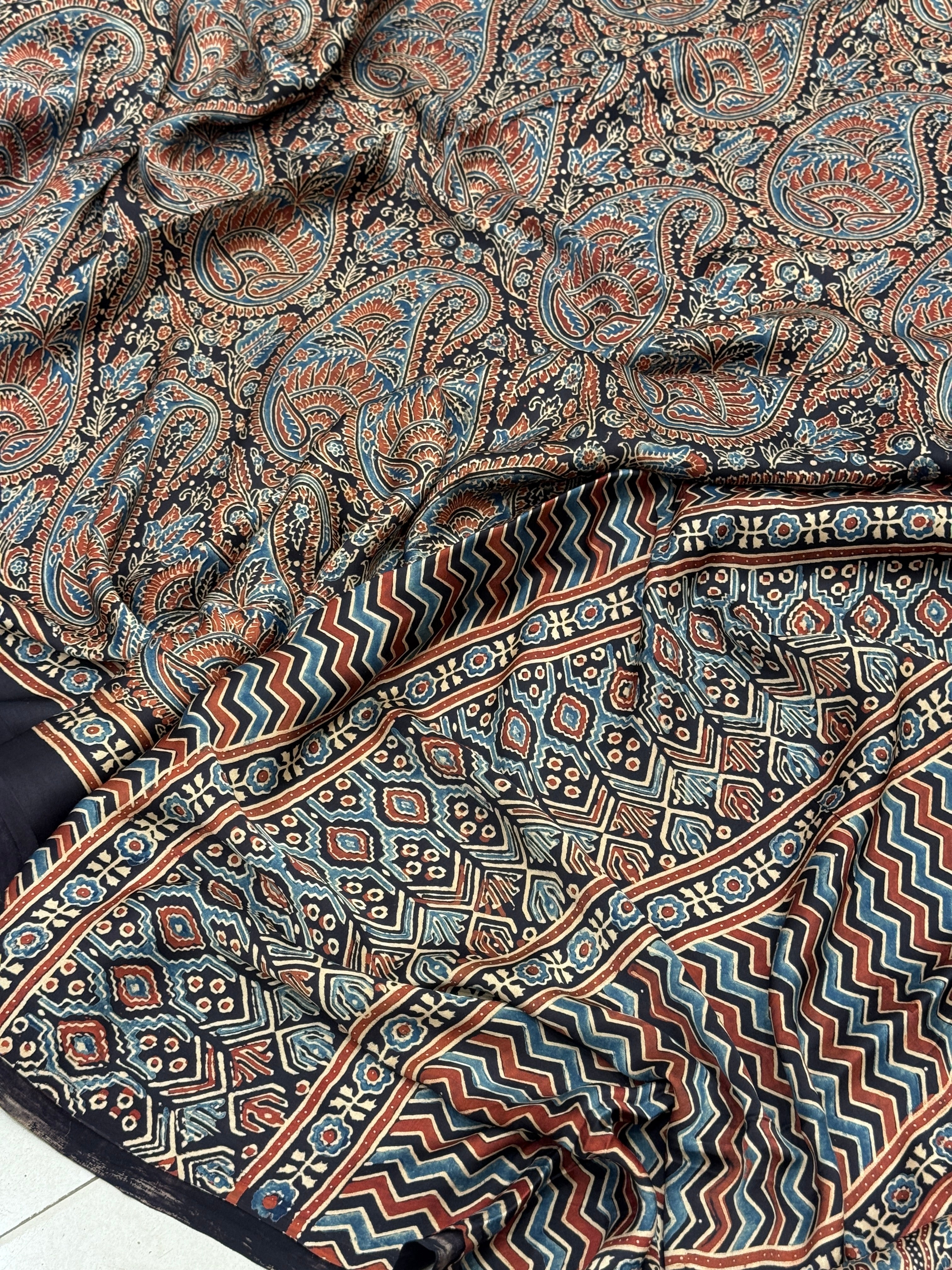 Black Keri Jewelled Badam Butti Ajrakh Saree
