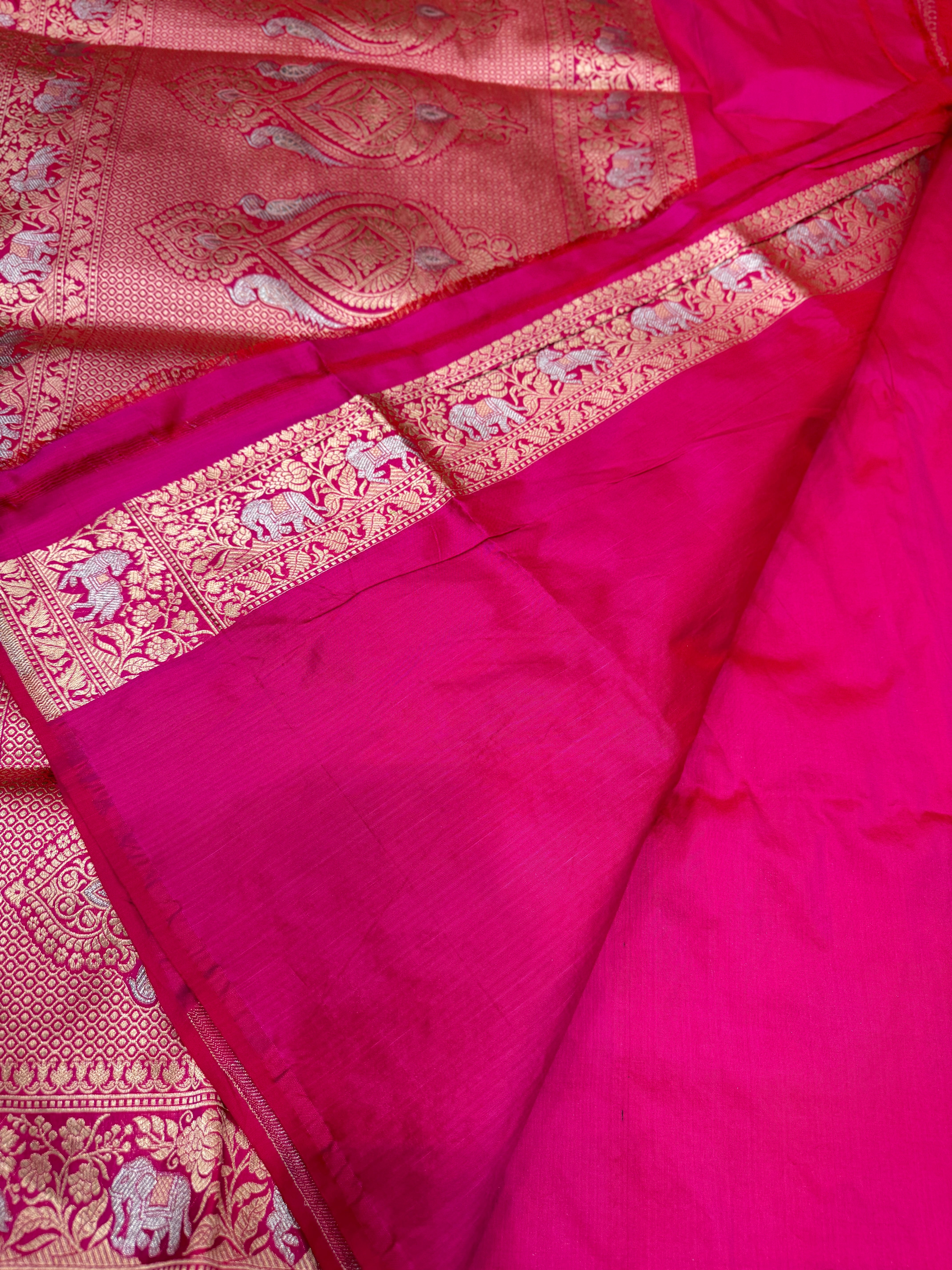 Rani Pink Shikara Banarasi Handloom Katan Silk Saree