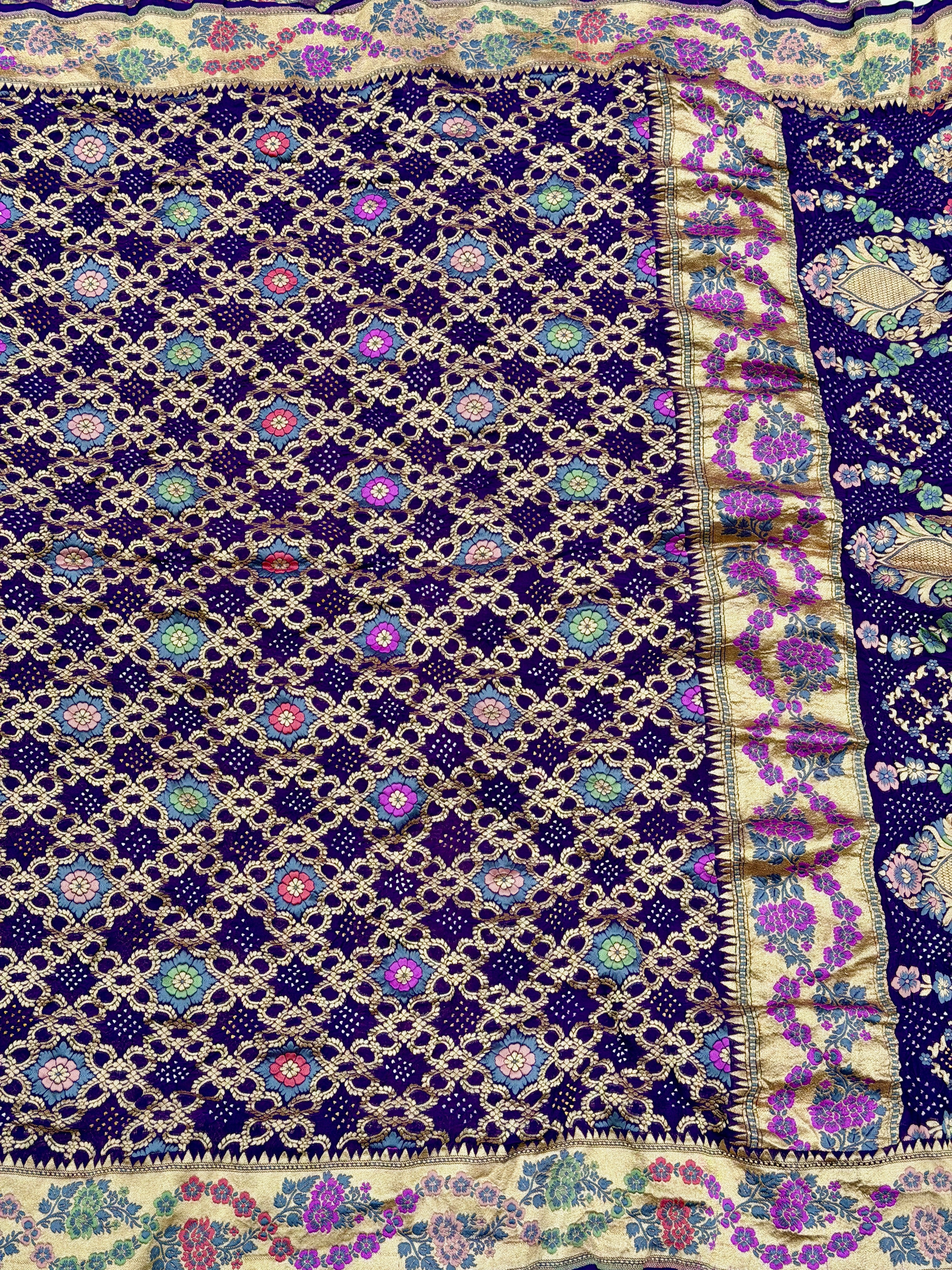 Violet Meenakari Pure Handloom Rai Bandhej Saree