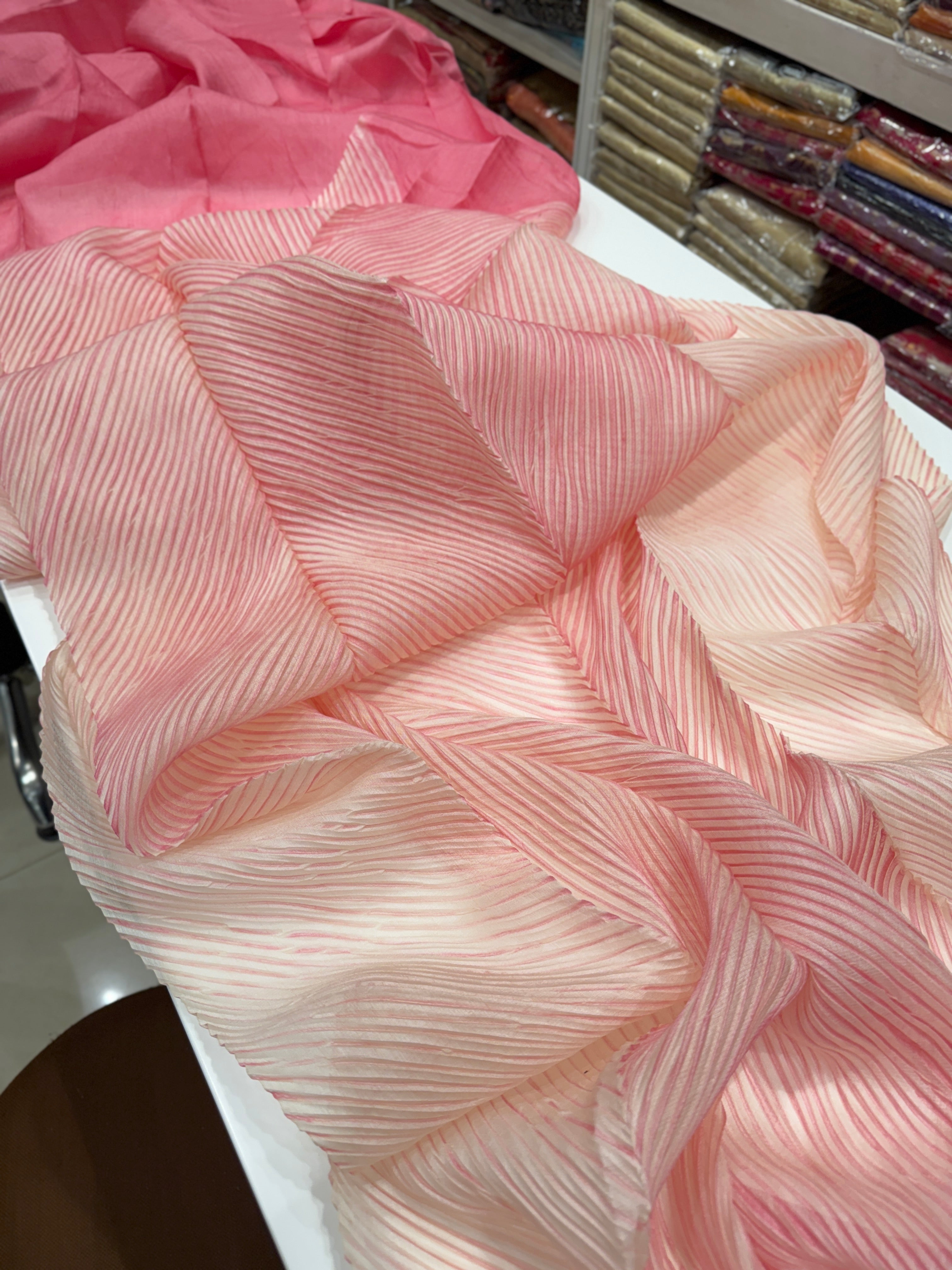 Pink Crushed Tussor with Ready Blouse Saree