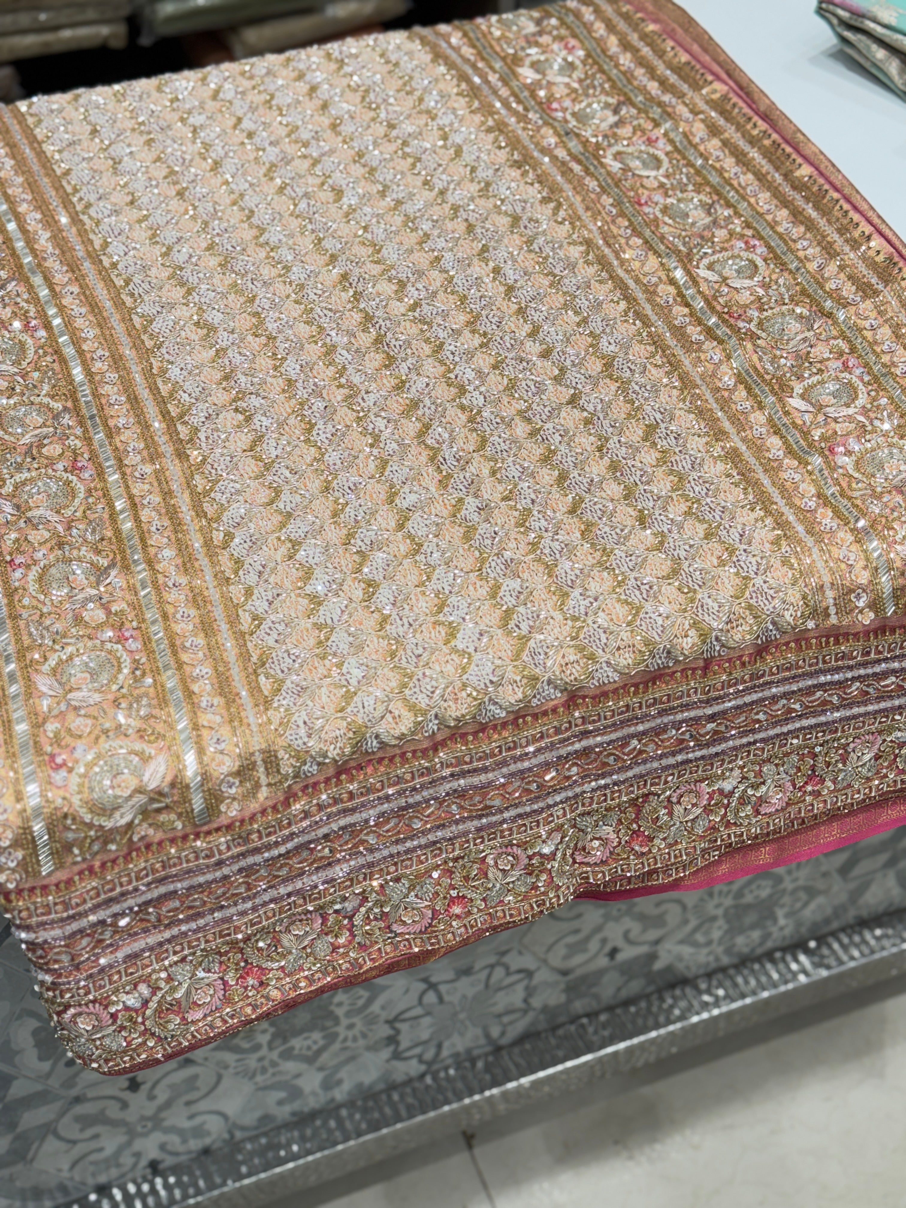 Pink Handloom Kanjivaram Hand Embroidery Saree