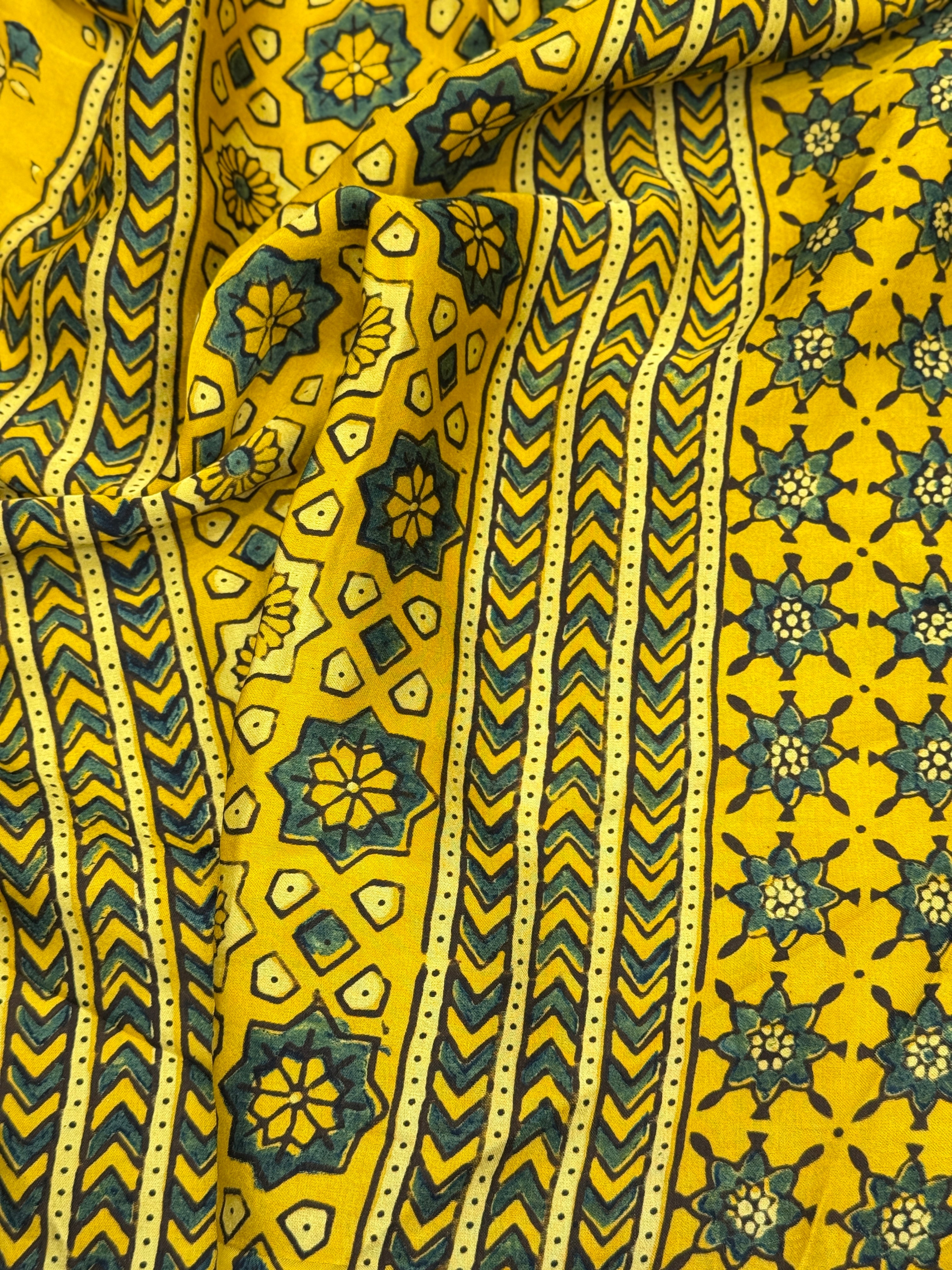 Yellow Butti Modal Silk Ajrakh Saree